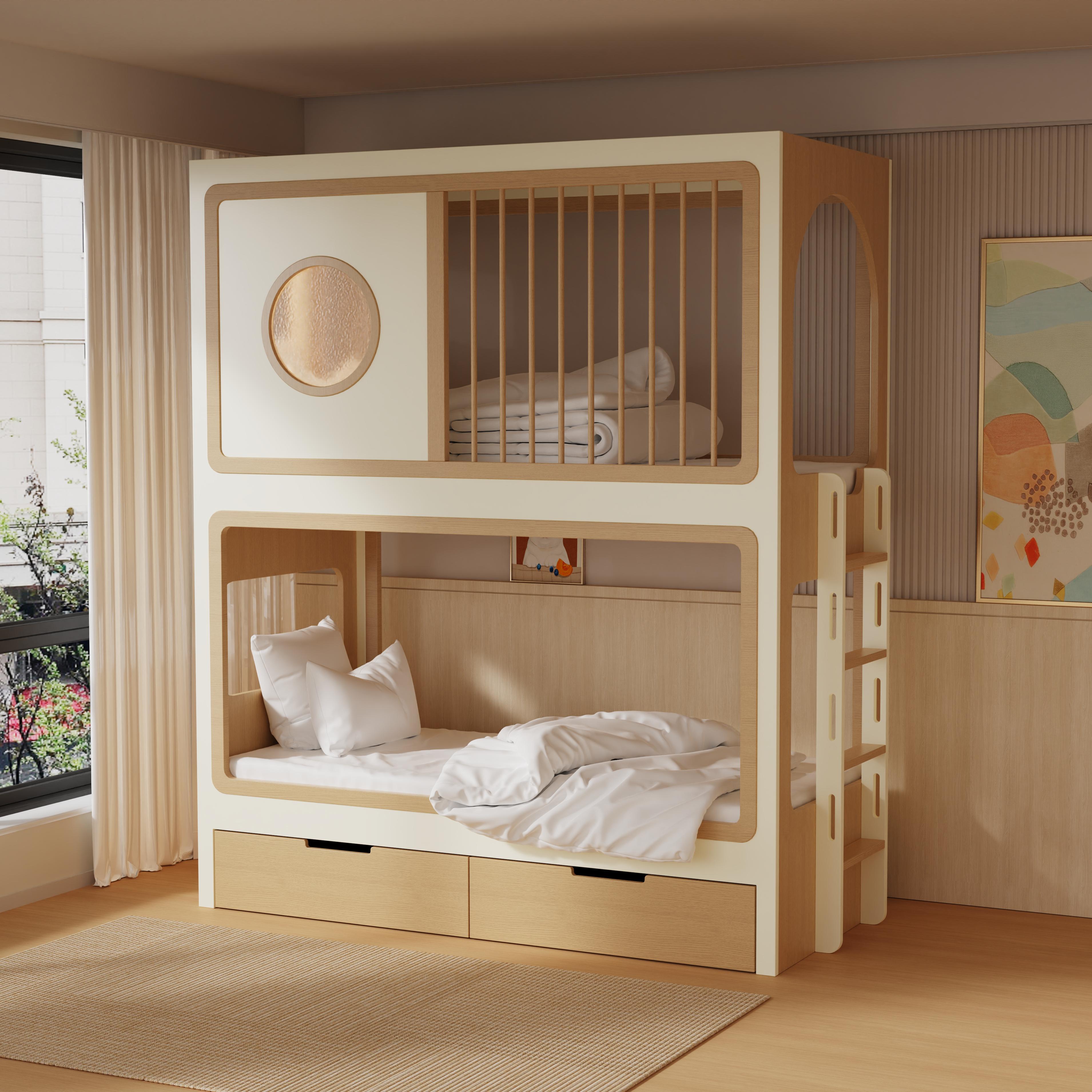 Kids Bunk Bed with Trundle & Desk – Modern Space - Saving Sleep Solution