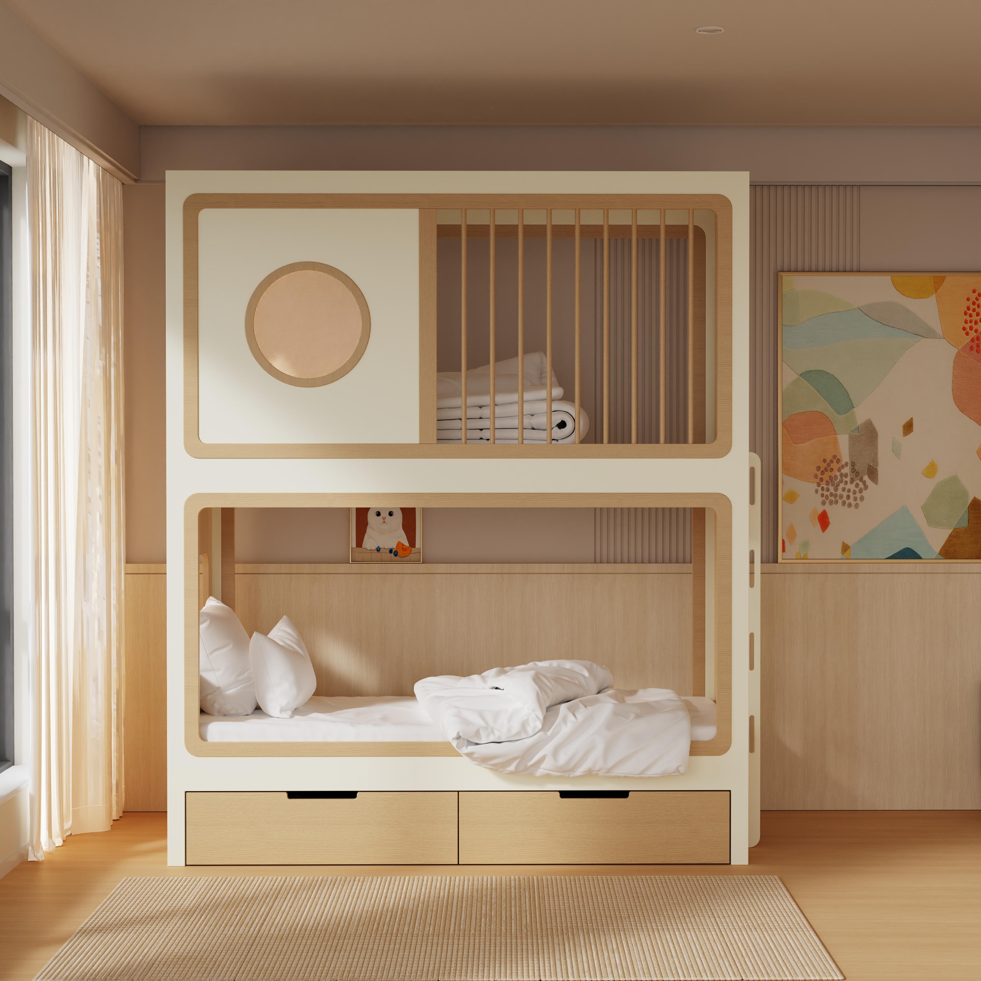 Kids Bunk Bed with Trundle & Desk – Modern Space - Saving Sleep Solution