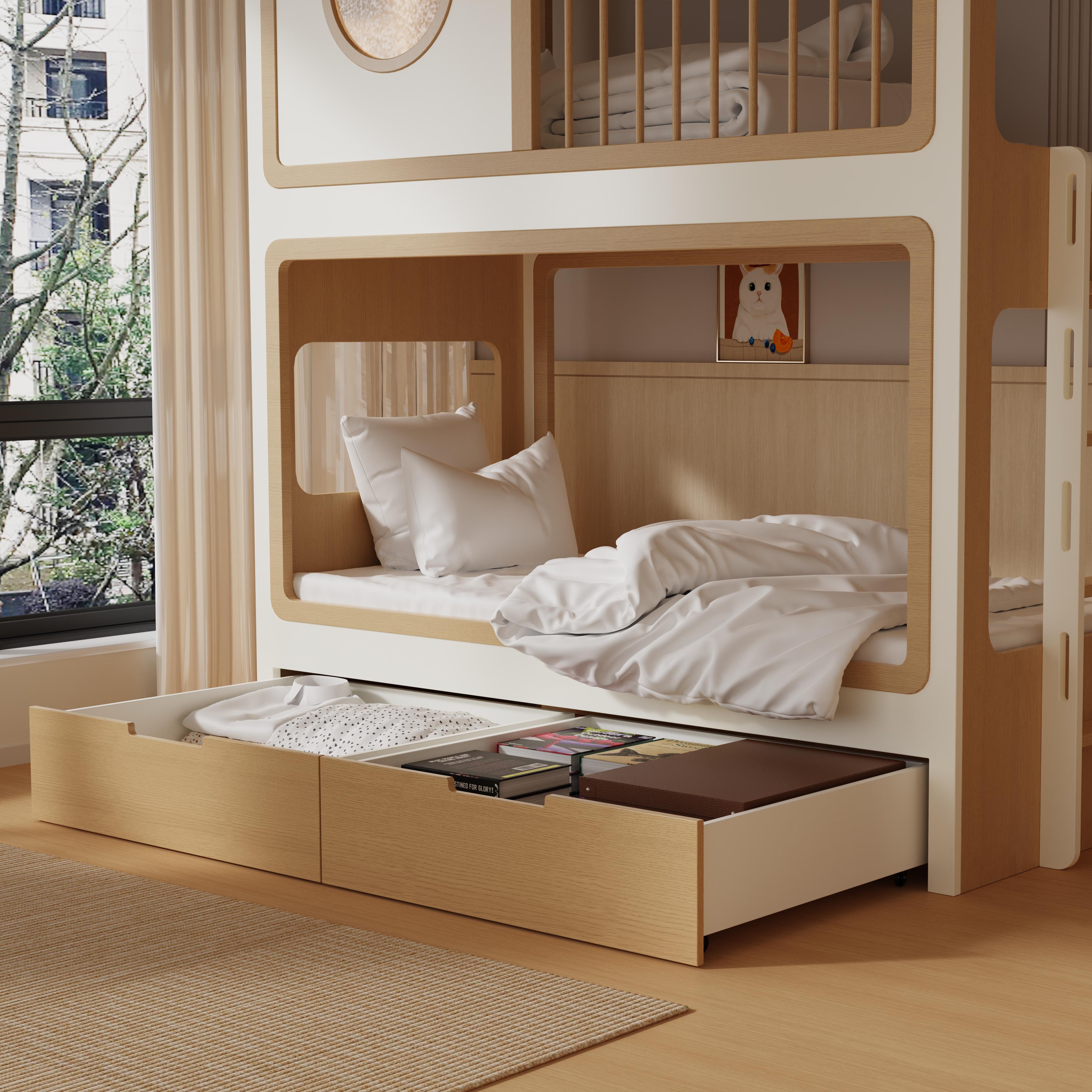 Kids Bunk Bed with Trundle & Desk – Modern Space - Saving Sleep Solution