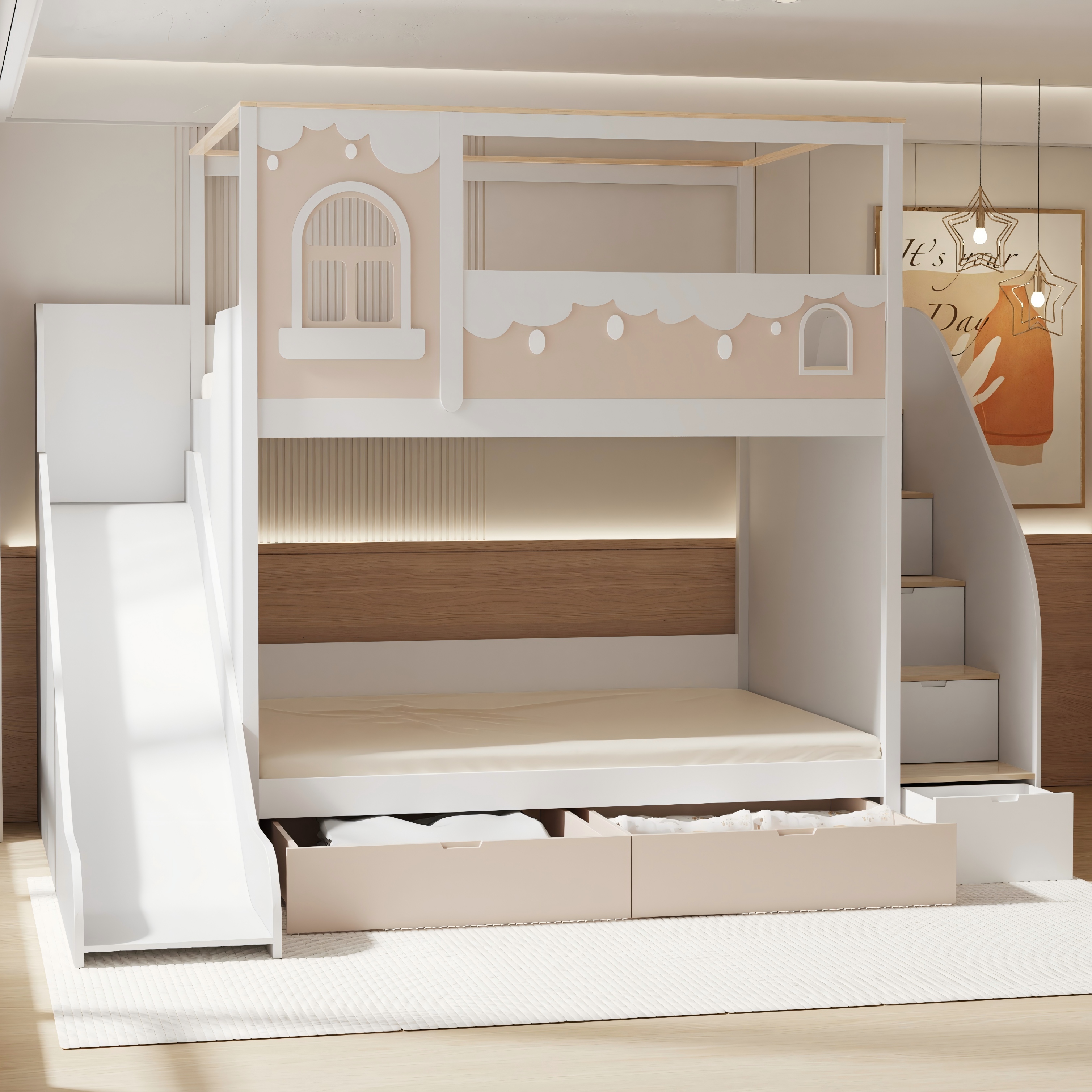 Princess Bunk Bed with Slide & Storage | Pink Toddler Bunk Bed