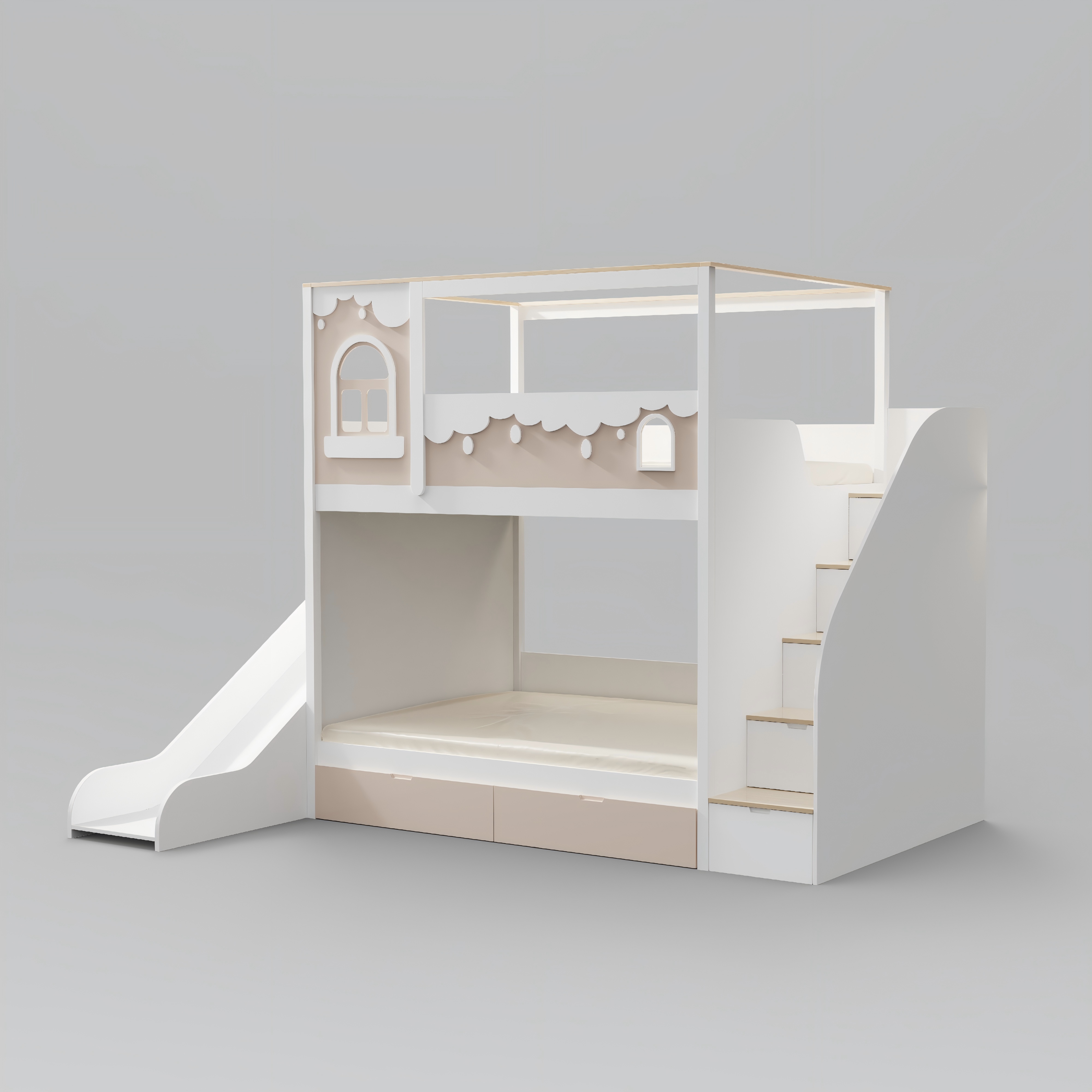 Princess Bunk Bed with Slide & Storage | Pink Toddler Bunk Bed