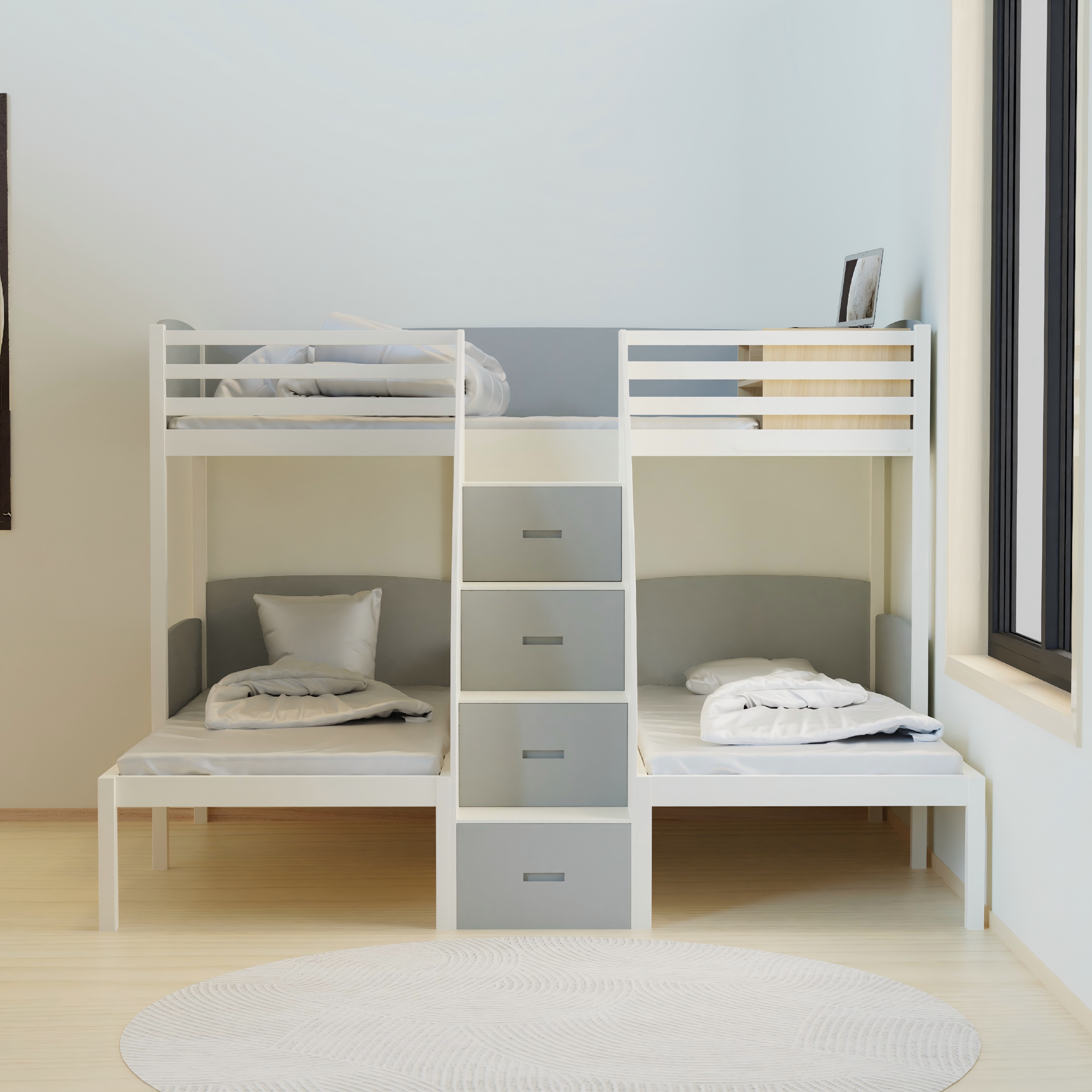 Triple Bunk Bed with Stair Drawers | Space-Saving Kids Bed for 3