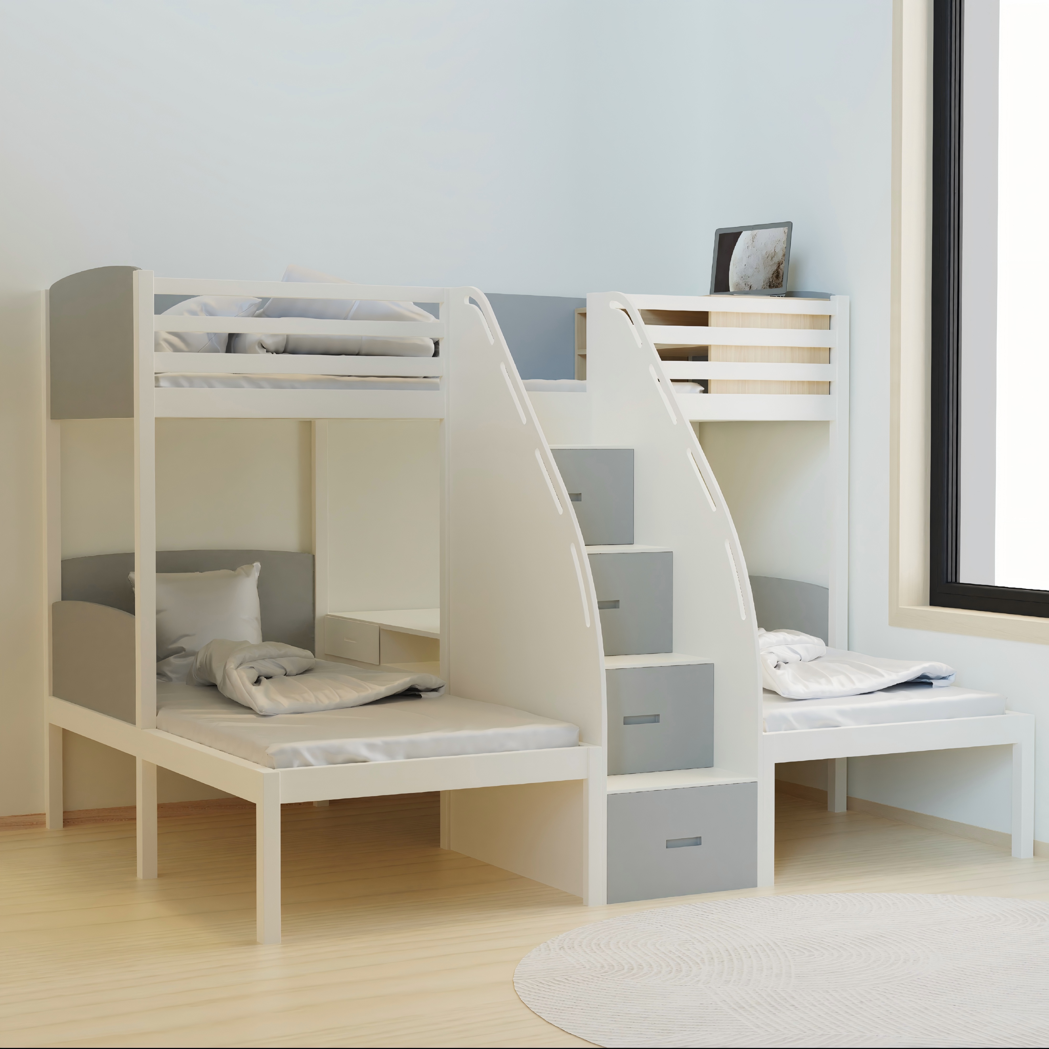 Triple Bunk Bed with Stair Drawers | Space-Saving Kids Bed for 3