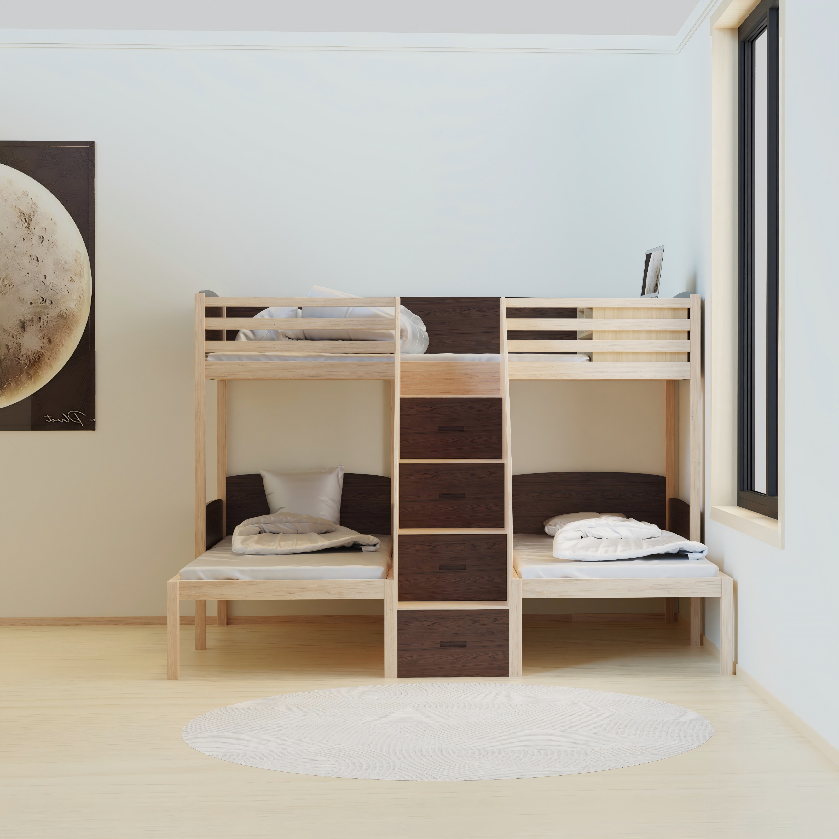 Triple Bunk Bed with Stair Drawers | Space-Saving Kids Bed for 3