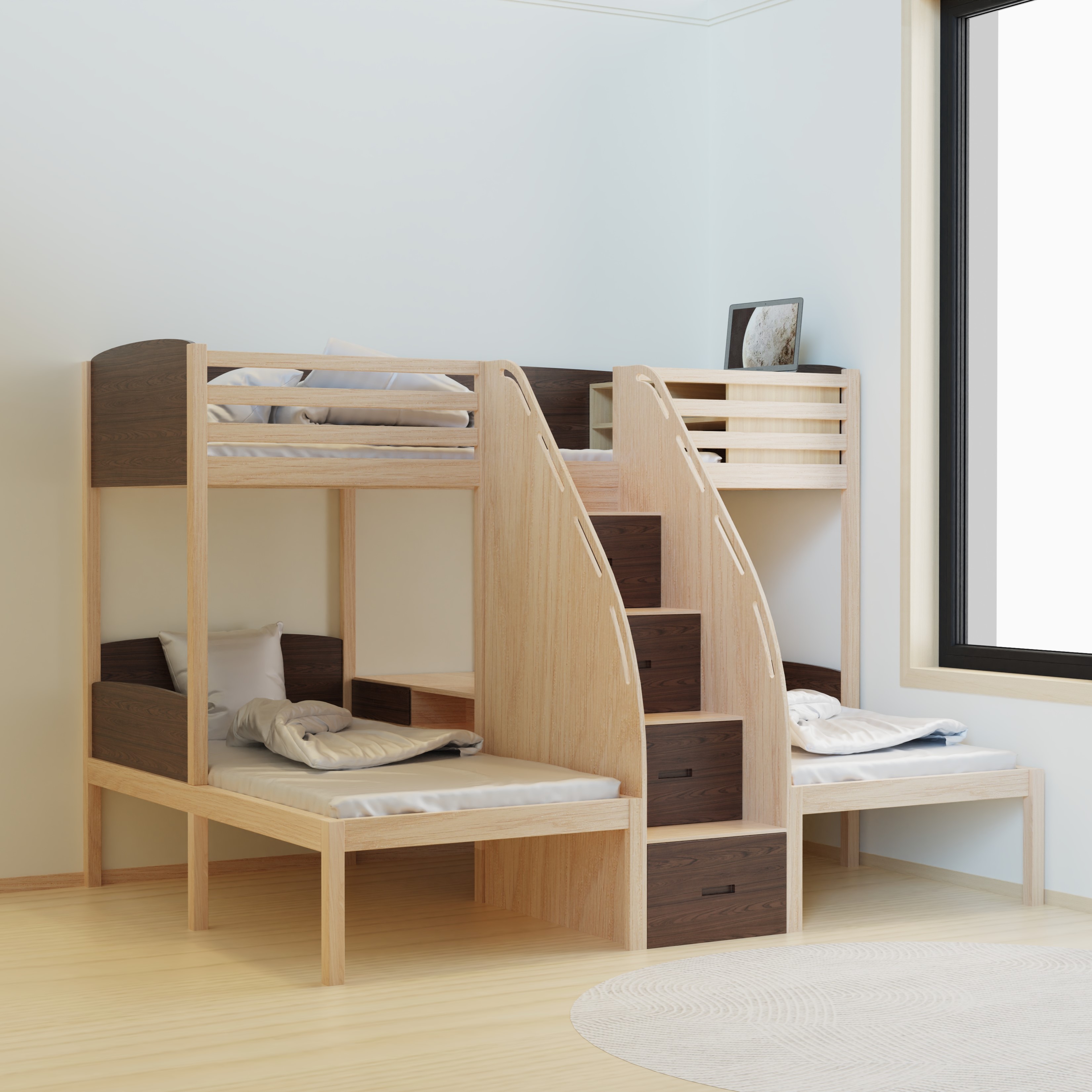 Triple Bunk Bed with Stair Drawers | Space-Saving Kids Bed for 3