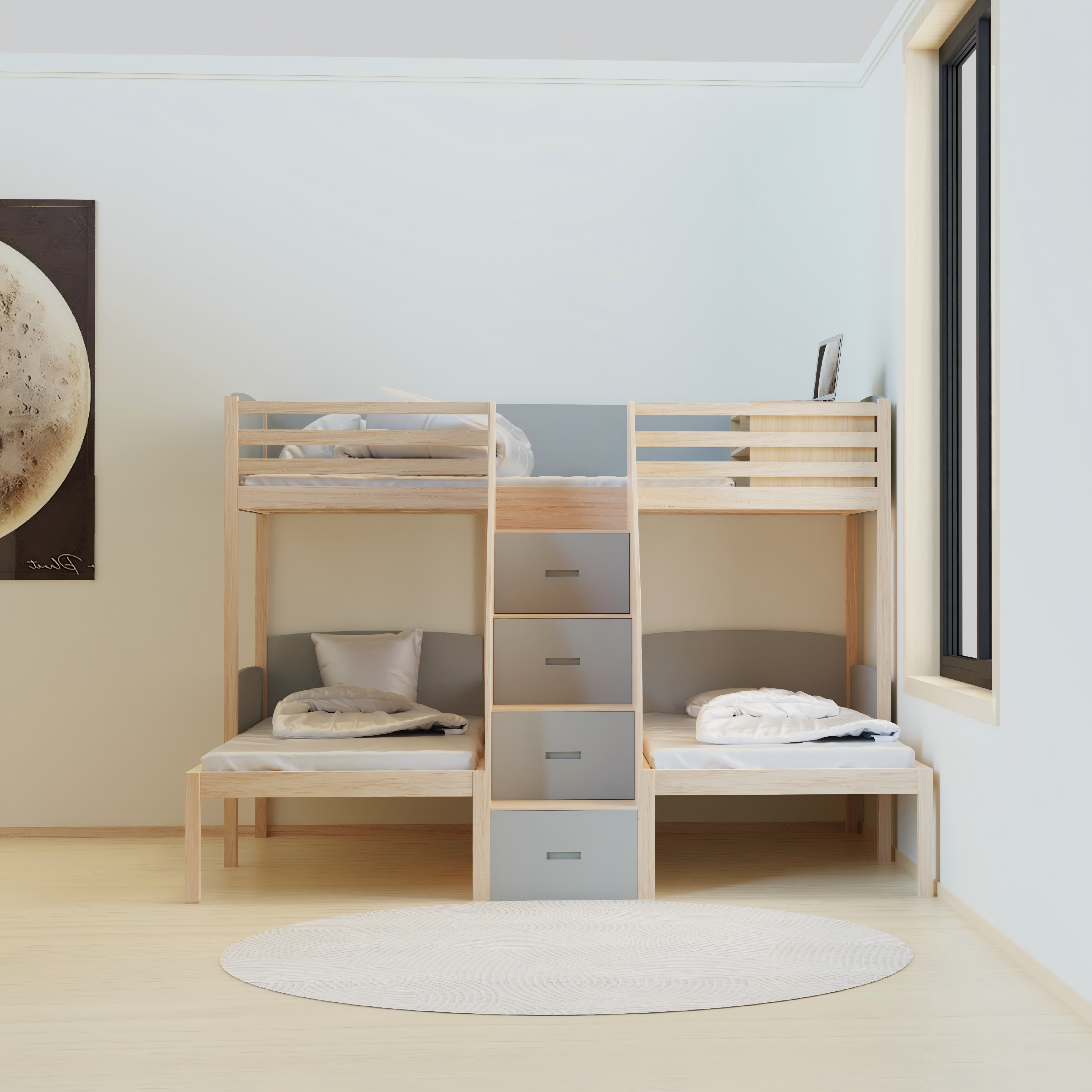 Triple Bunk Bed with Stair Drawers | Space-Saving Kids Bed for 3