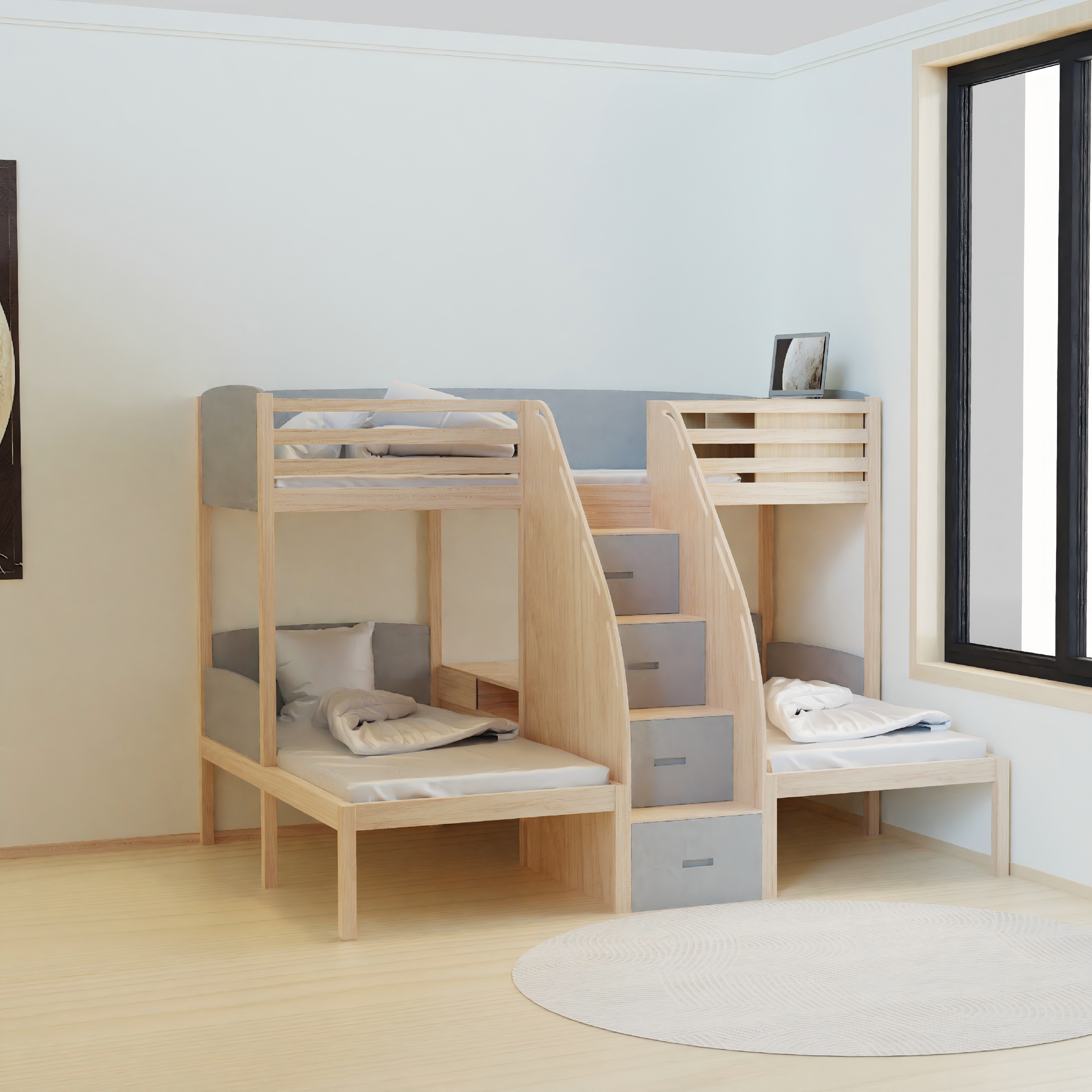 Triple Bunk Bed with Stair Drawers | Space-Saving Kids Bed for 3