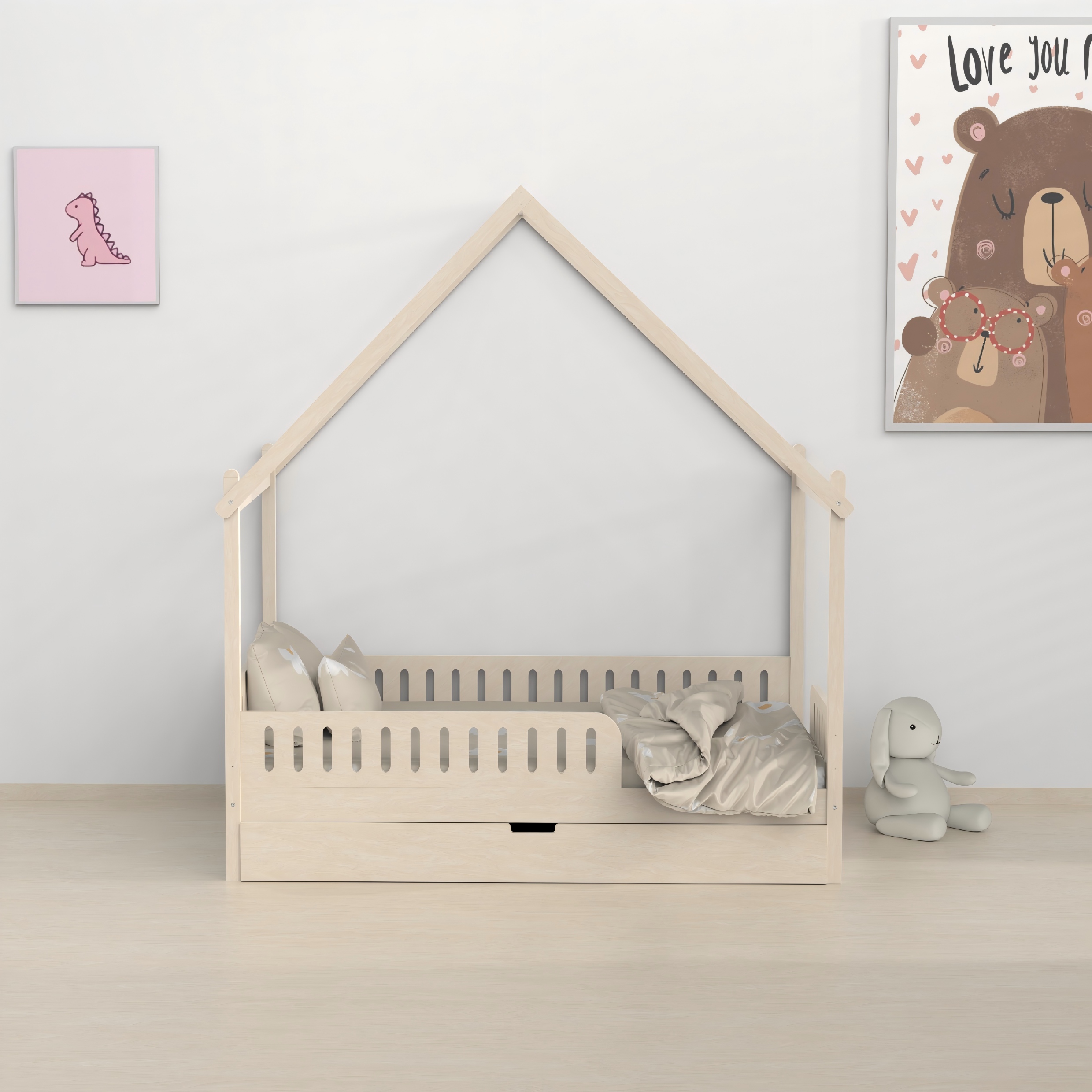 House Bed with Trundle | Safe Montessori Kids Bed for Shared Rooms