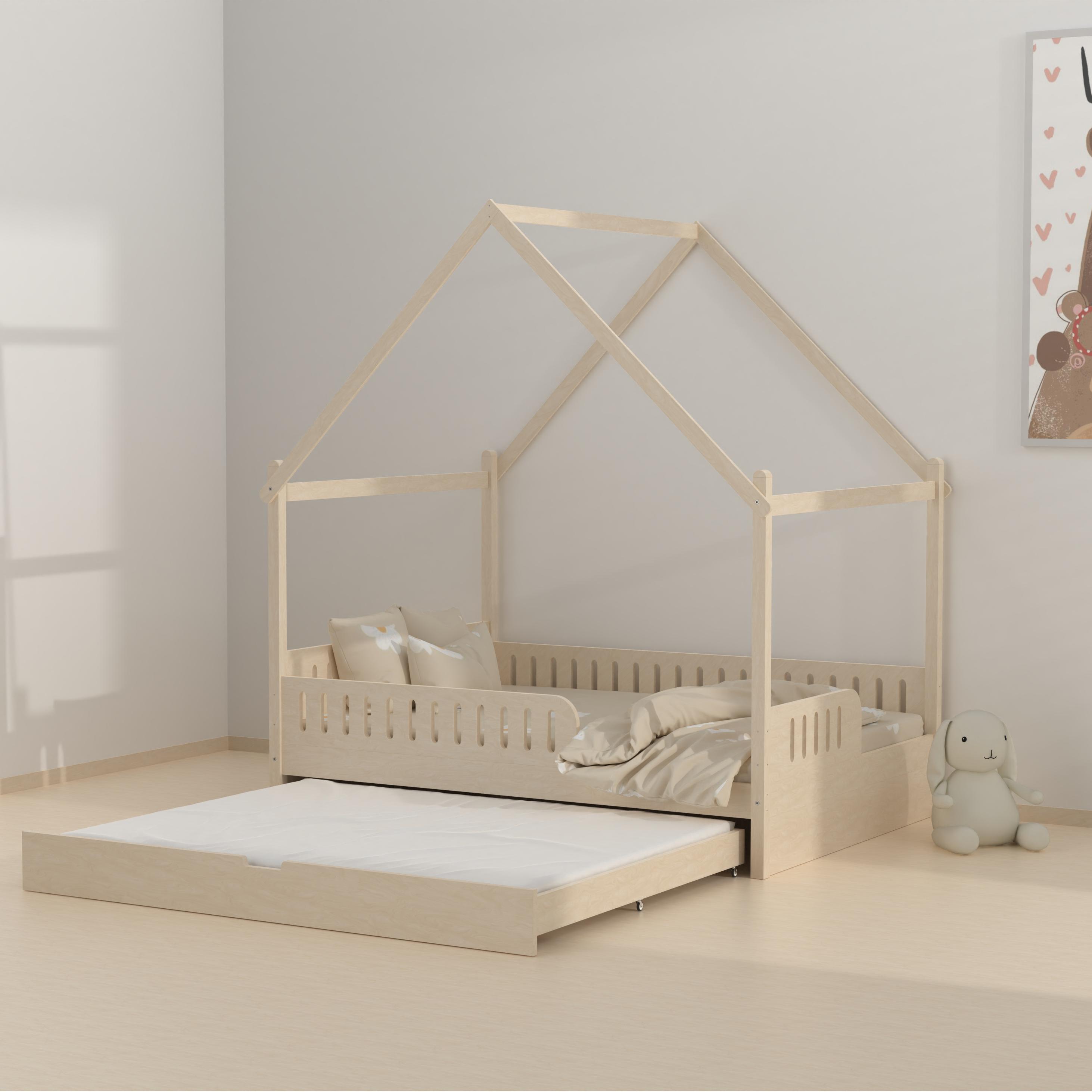 House Bed with Trundle | Safe Montessori Kids Bed for Shared Rooms