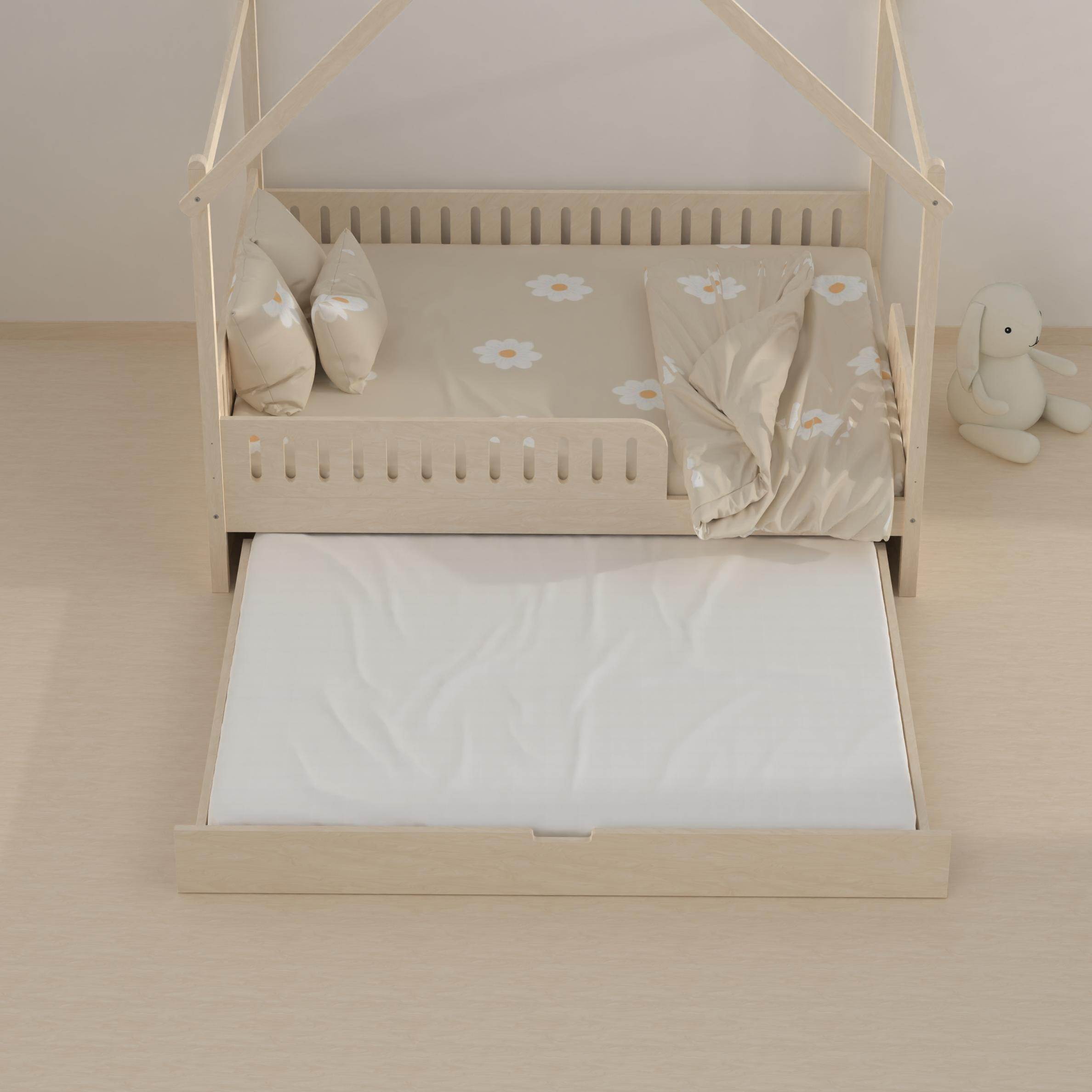 House Bed with Trundle | Safe Montessori Kids Bed for Shared Rooms