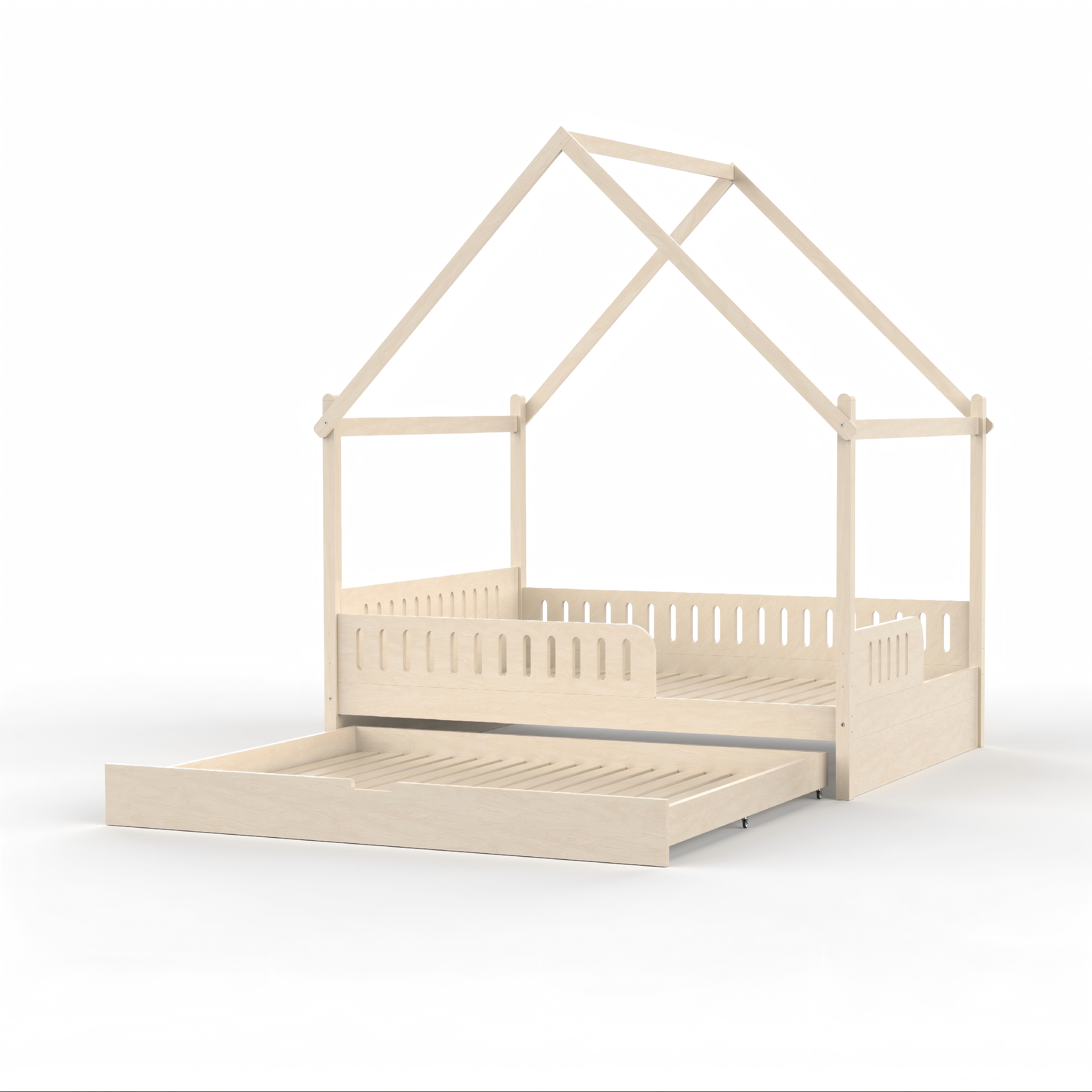 House Bed with Trundle | Safe Montessori Kids Bed for Shared Rooms