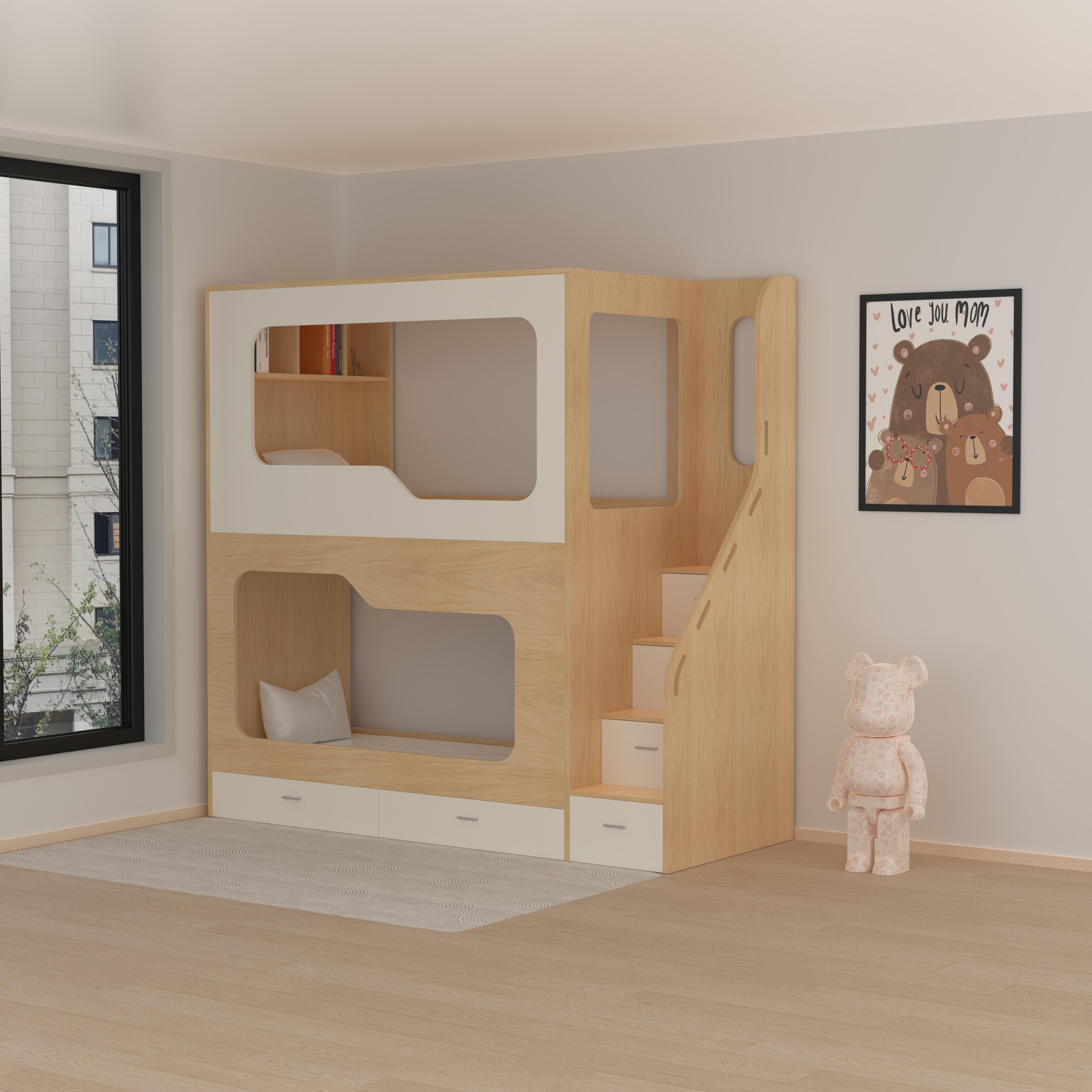 Cubby Bunk Bed with Storage Stairs | Safe Kids Play Bed