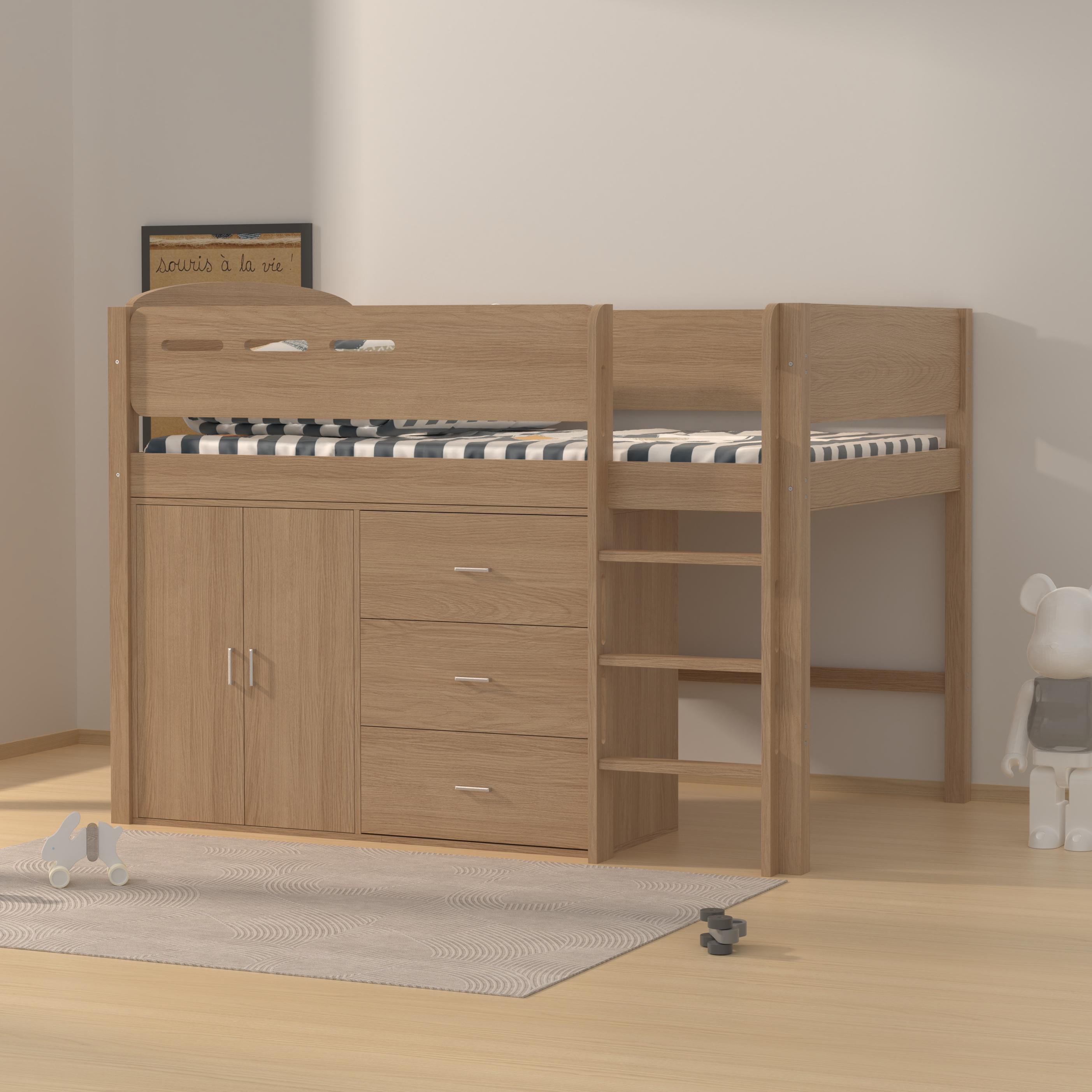Mid Sleeper Bed with Storage | Kids Loft Bed with Cabinet & Drawers