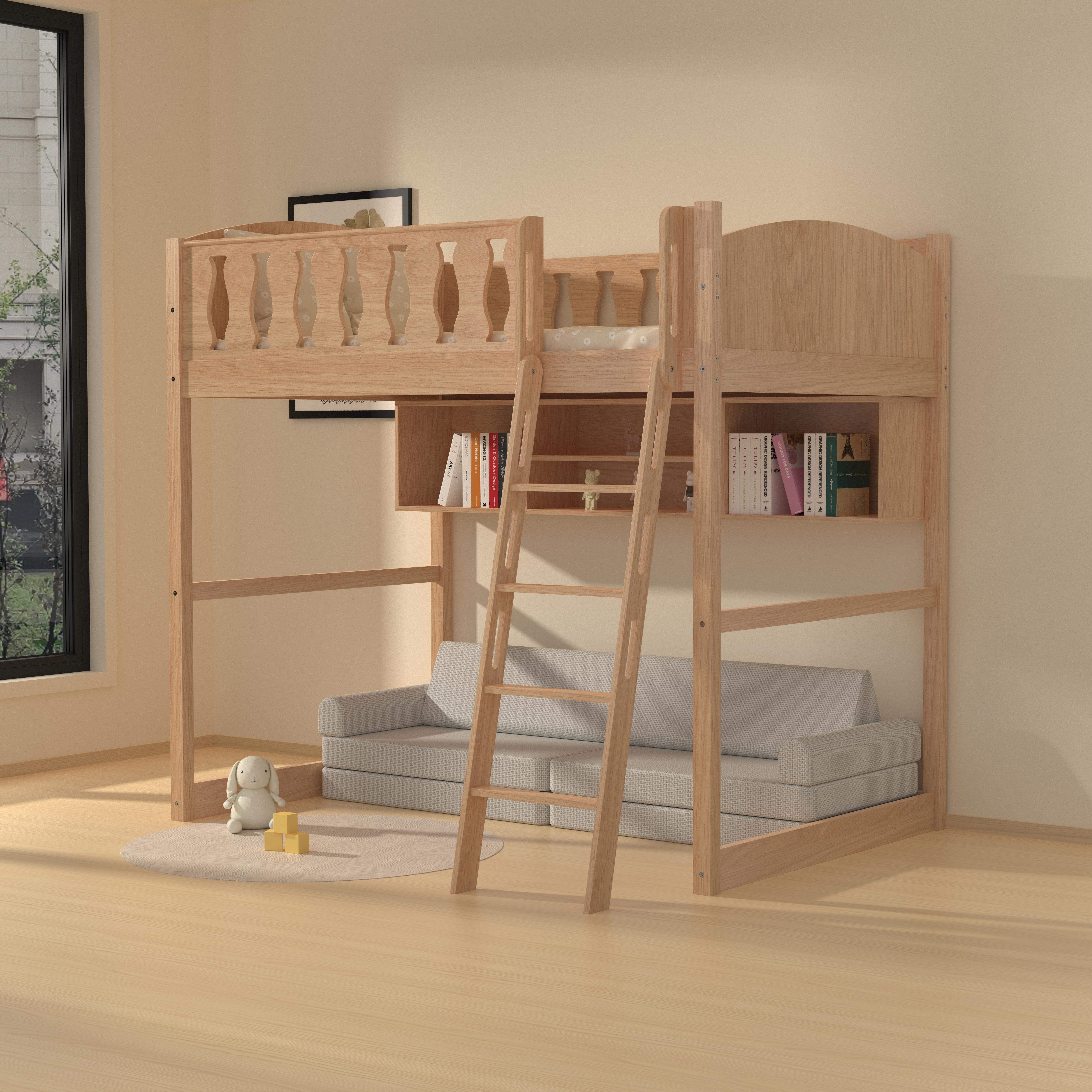 High Loft Bed with Sofa & Shelves | Multi-Functional Kids Bed