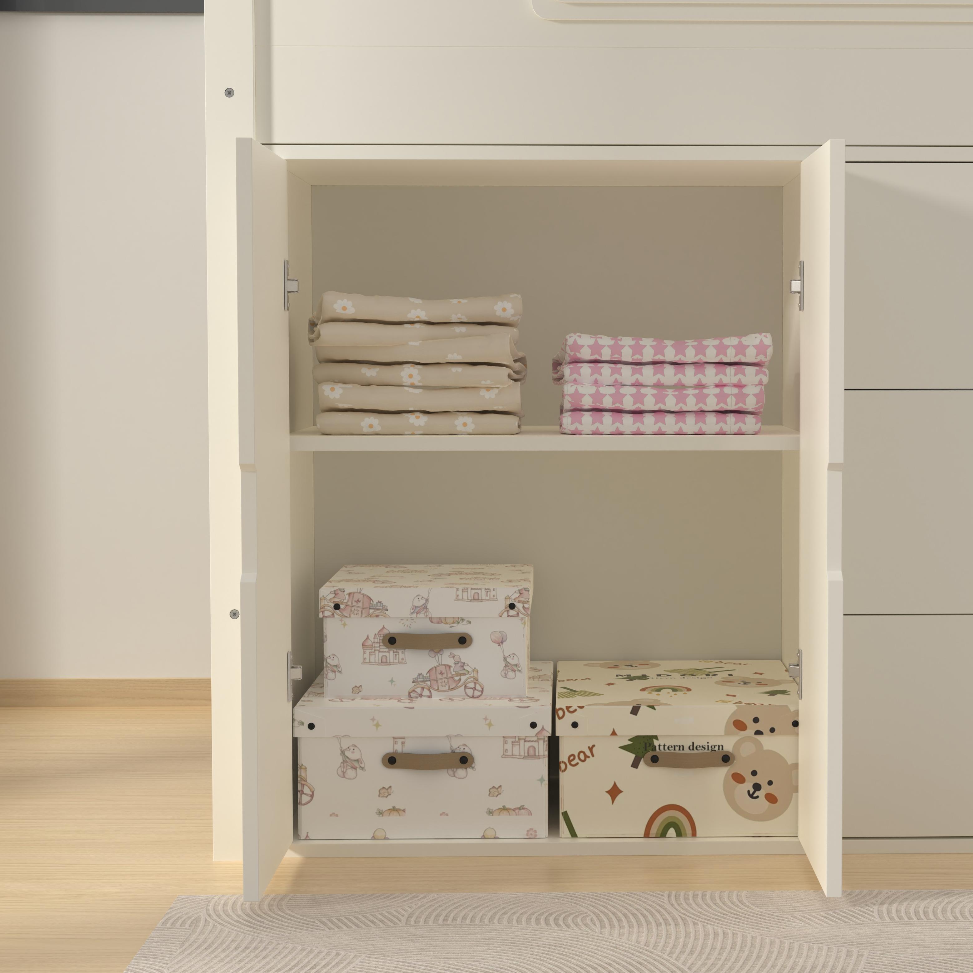 White Loft Bed with Storage | Kids Cabin Bed with Wardrobe & Drawers