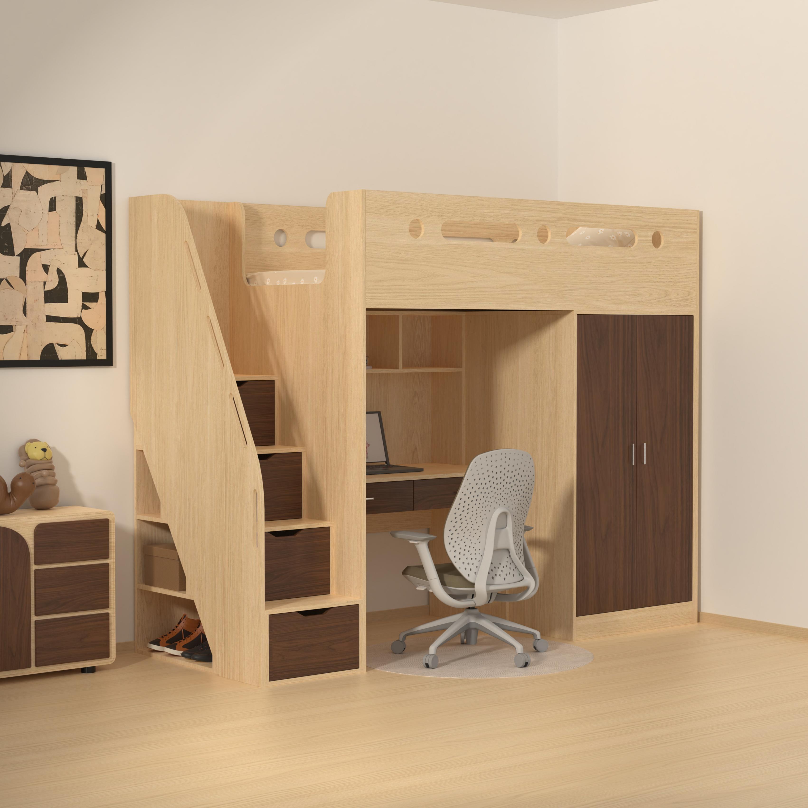 Loft Bed with Desk & Wardrobe | All-In-One Kids Study Bed