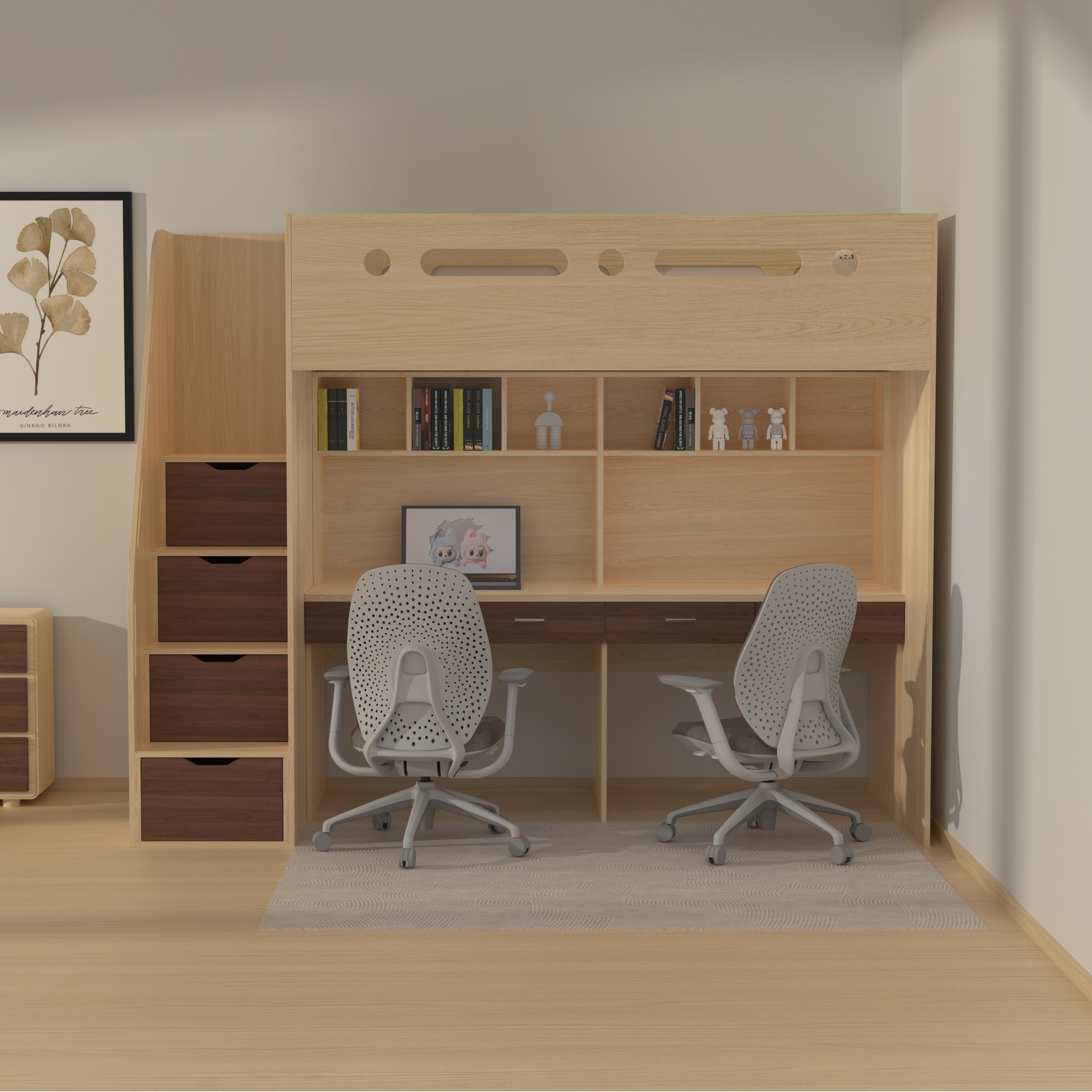 Twin Loft Bed with Double Desk | 2-Seat Kids Study Bed