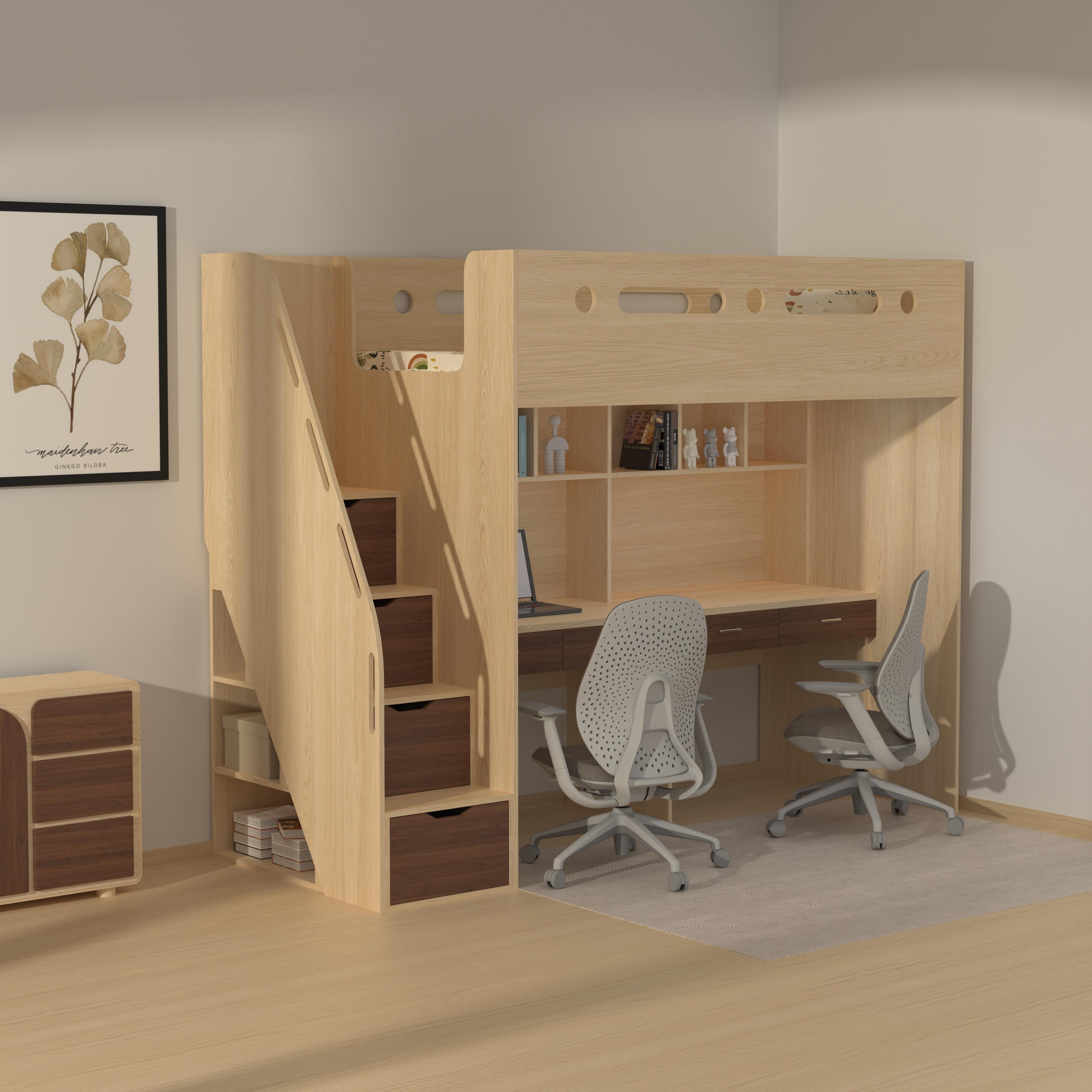 Twin Loft Bed with Double Desk | 2-Seat Kids Study Bed