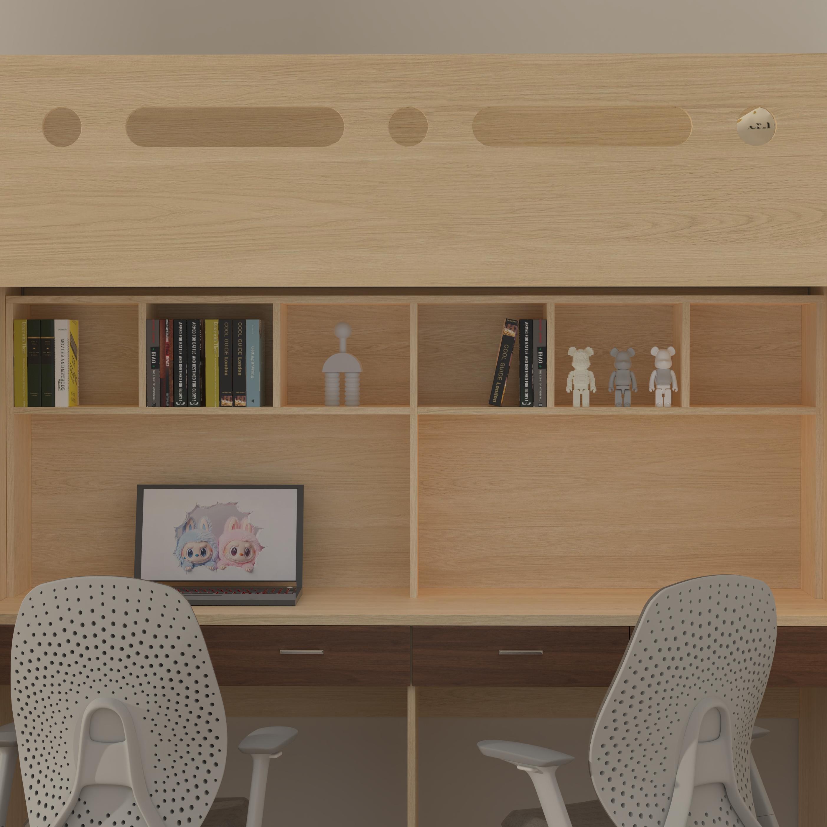 Twin Loft Bed with Double Desk | 2-Seat Kids Study Bed