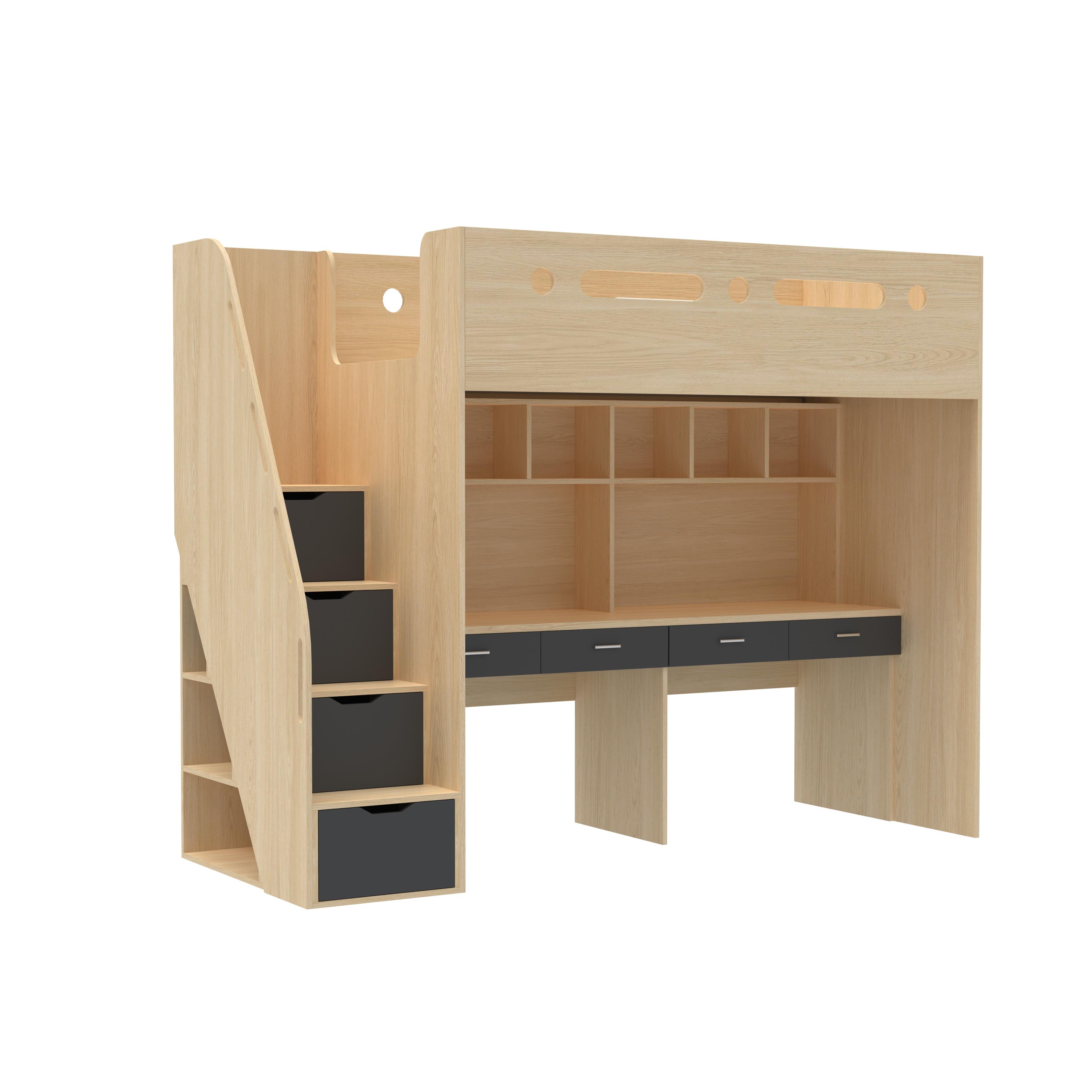 Twin Loft Bed with Double Desk | 2-Seat Kids Study Bed