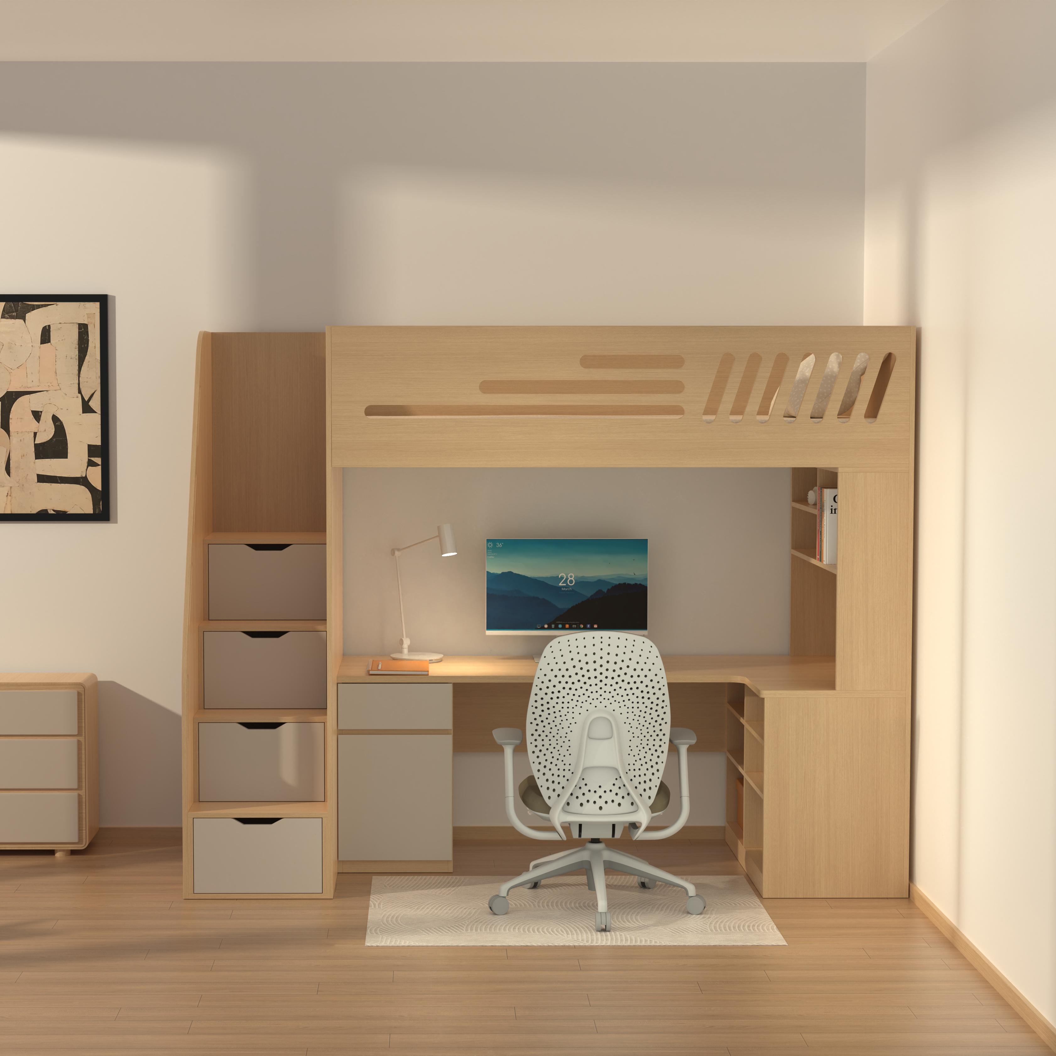 Wooden Kids Loft Bed | Corner Desk & Stair Drawers