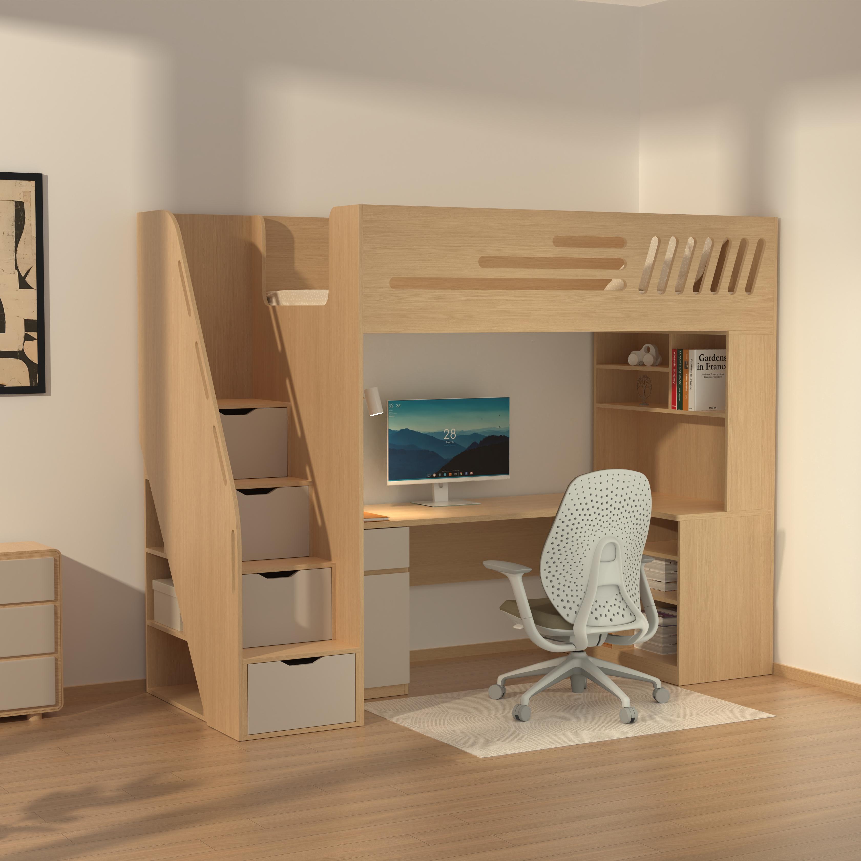 Wooden Kids Loft Bed | Corner Desk & Stair Drawers