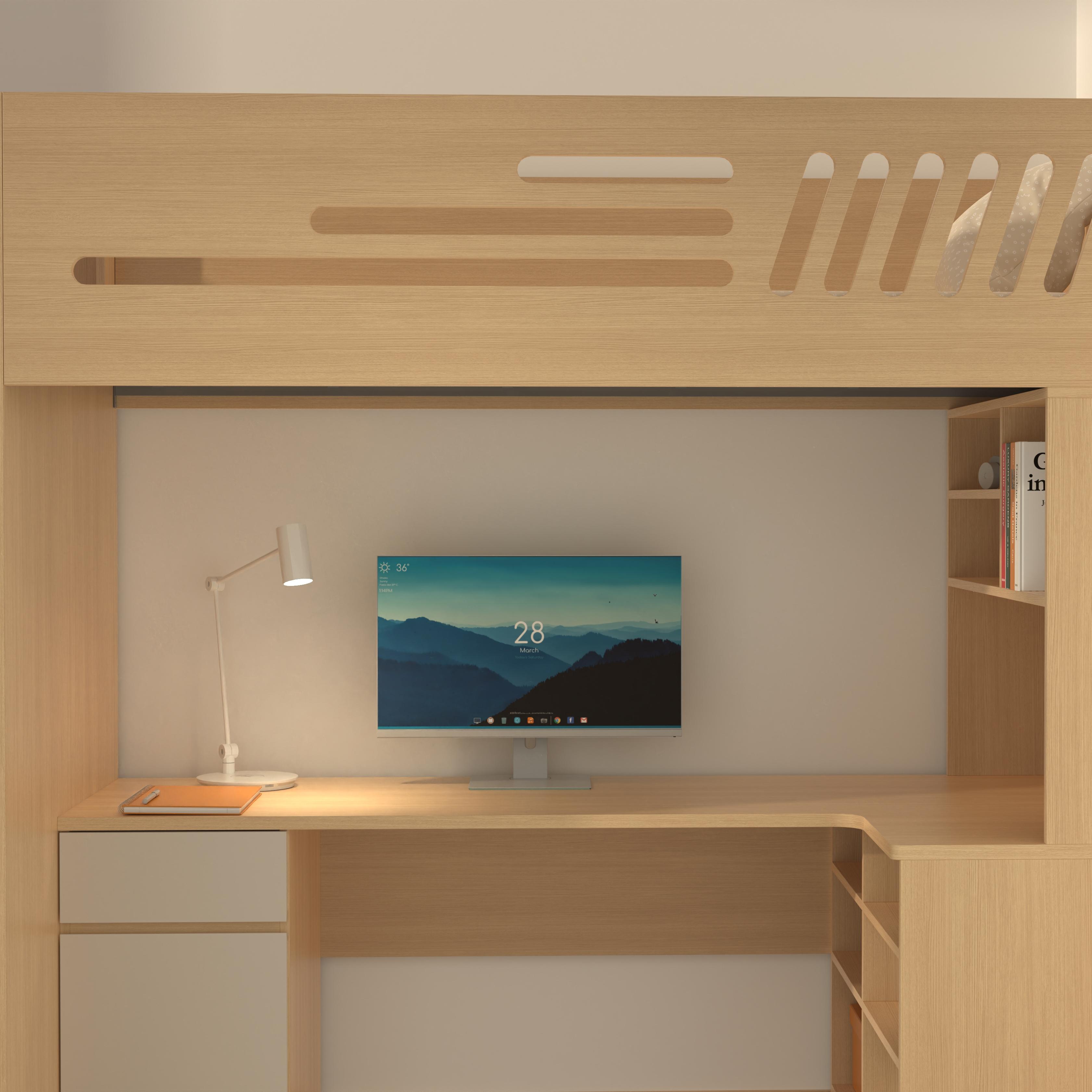 Wooden Kids Loft Bed | Corner Desk & Stair Drawers