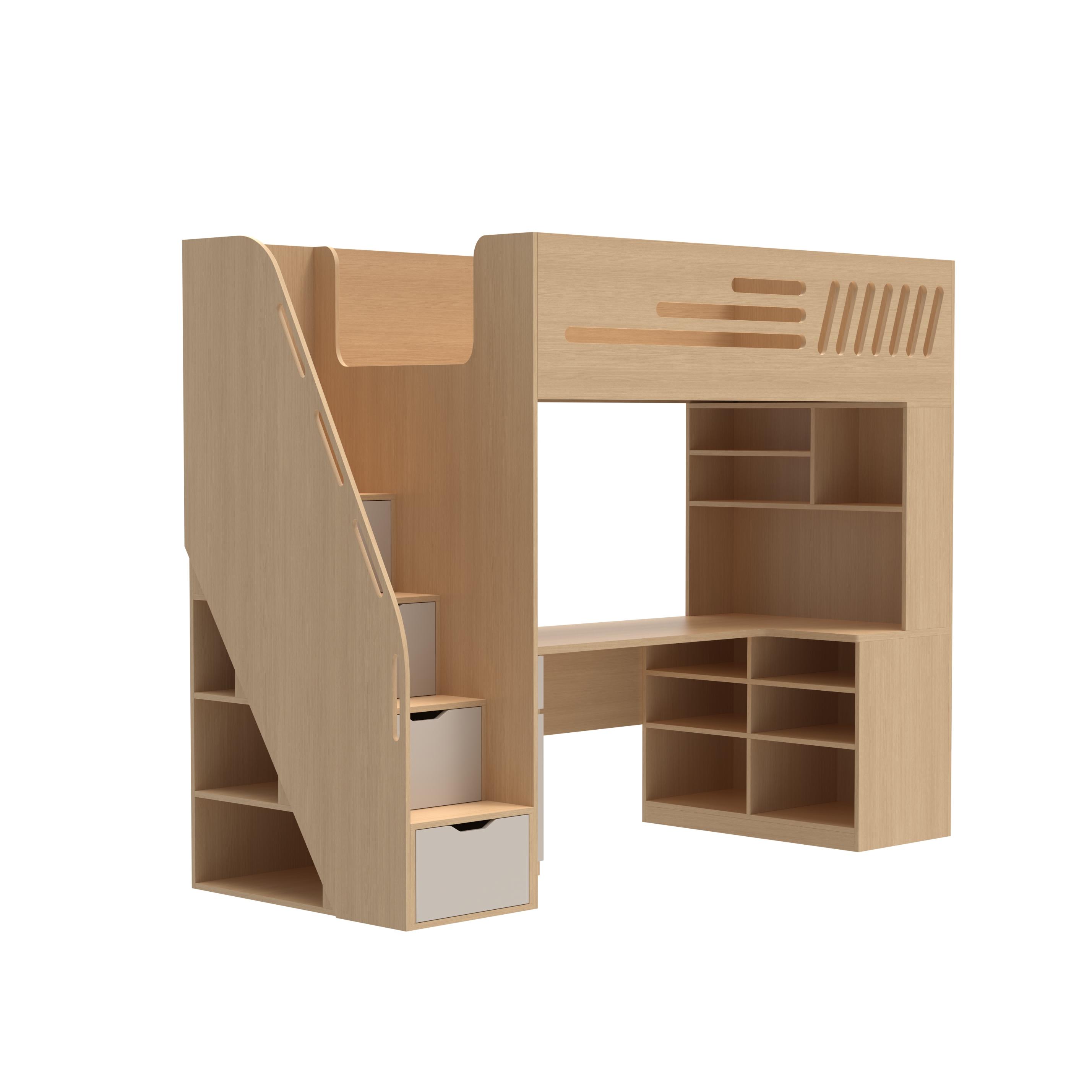 Wooden Kids Loft Bed | Corner Desk & Stair Drawers