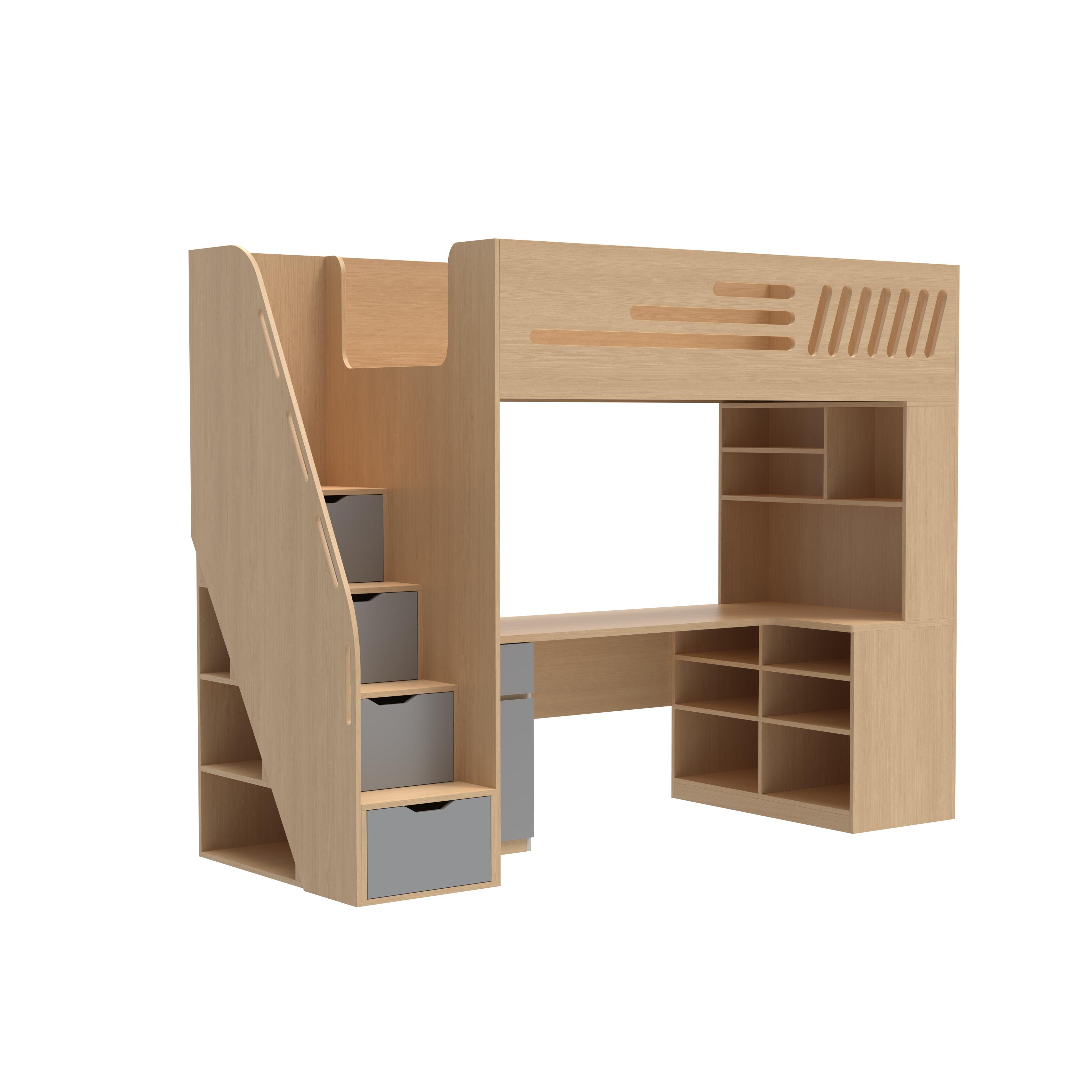 Wooden Kids Loft Bed | Corner Desk & Stair Drawers