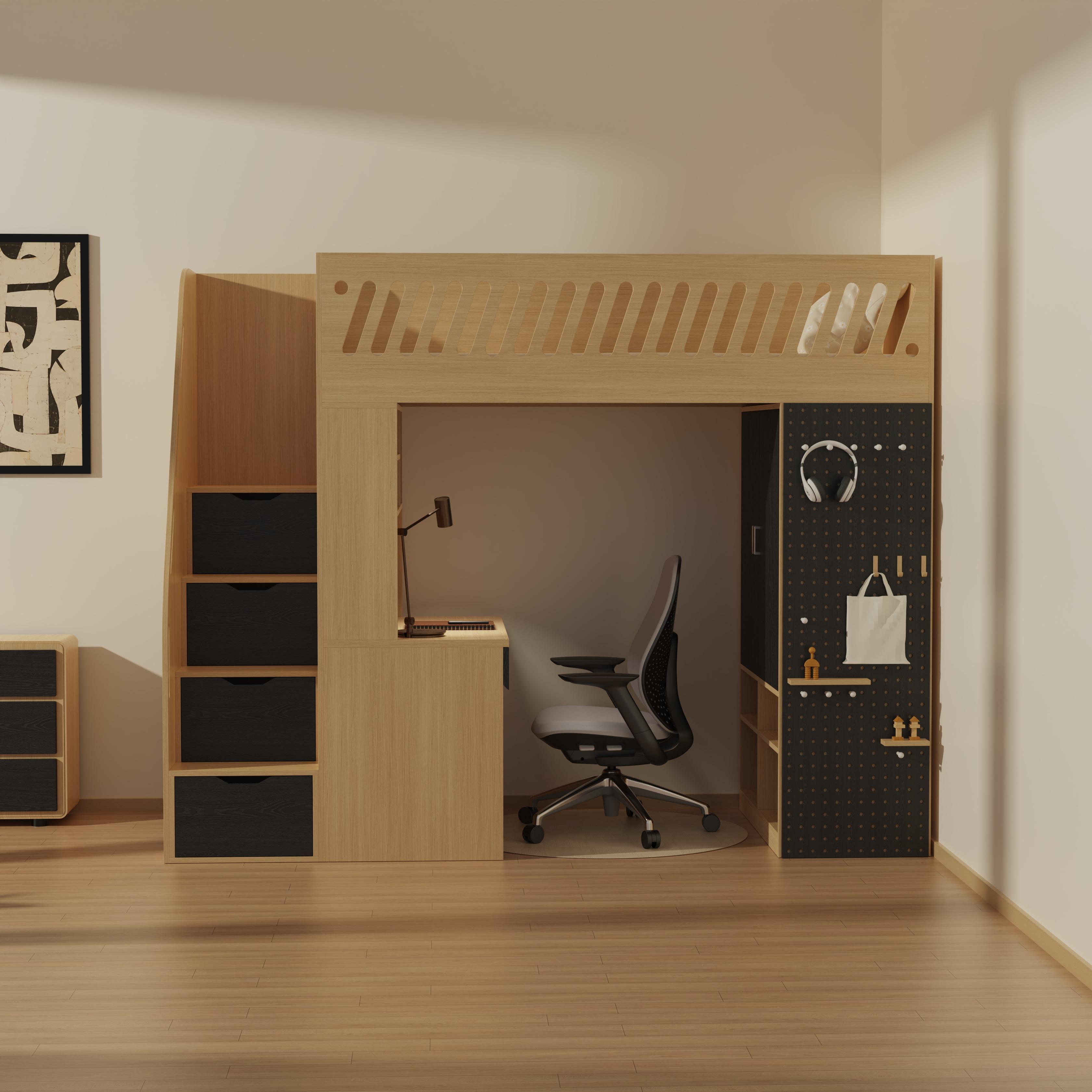 L-Shaped Corner Loft Bed with Desk | Space-Saving Study Bed