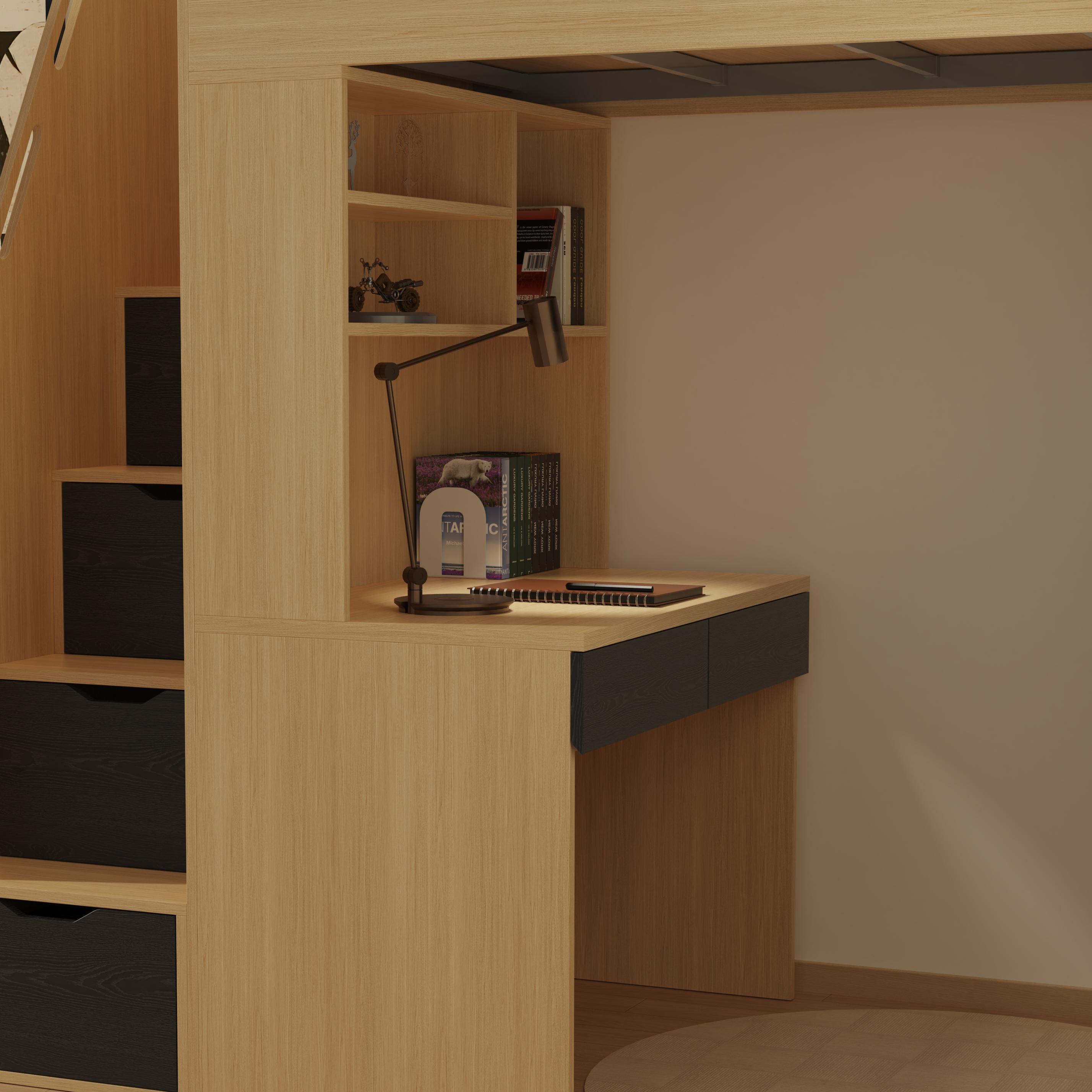 L-Shaped Corner Loft Bed with Desk | Space-Saving Study Bed