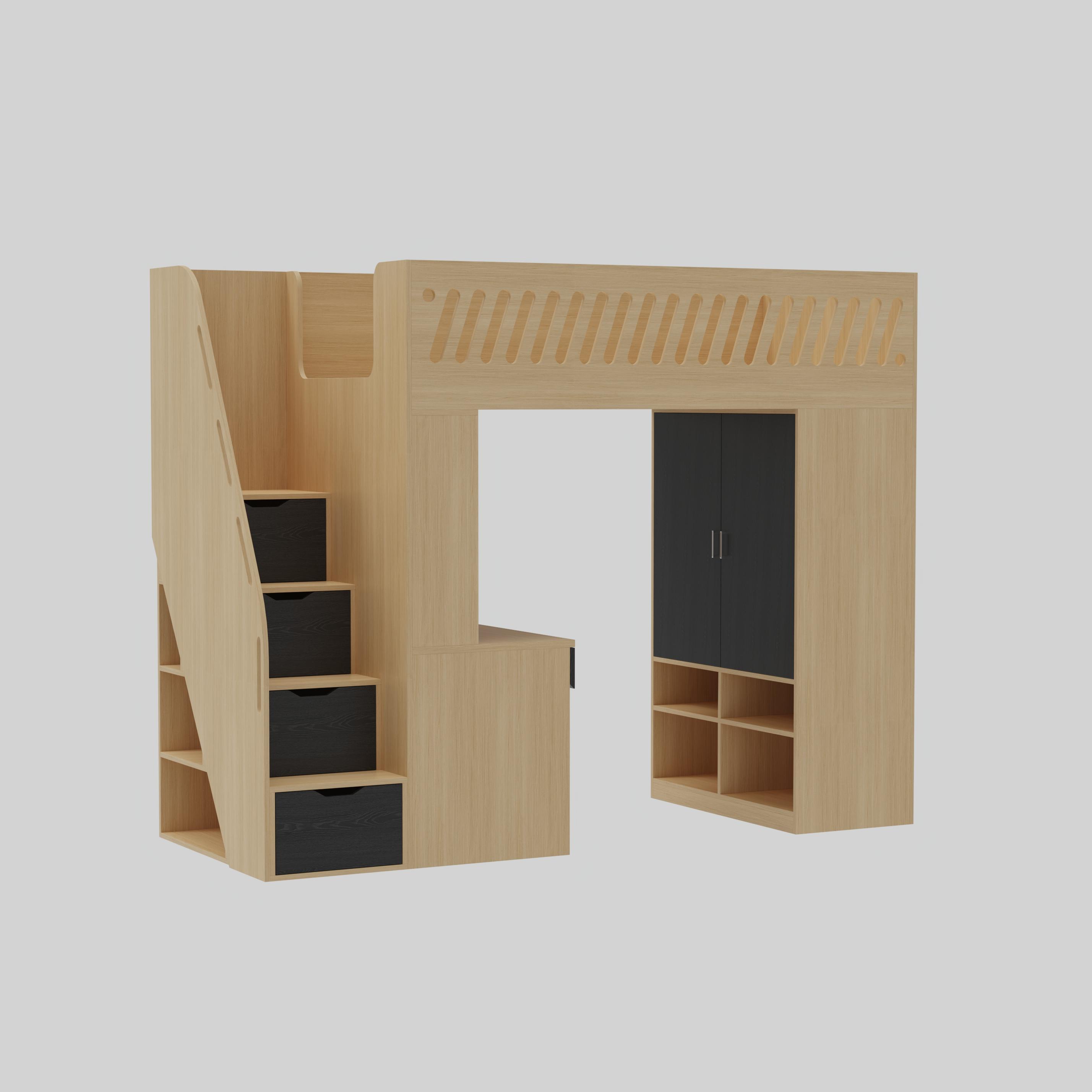 L-Shaped Corner Loft Bed with Desk | Space-Saving Study Bed