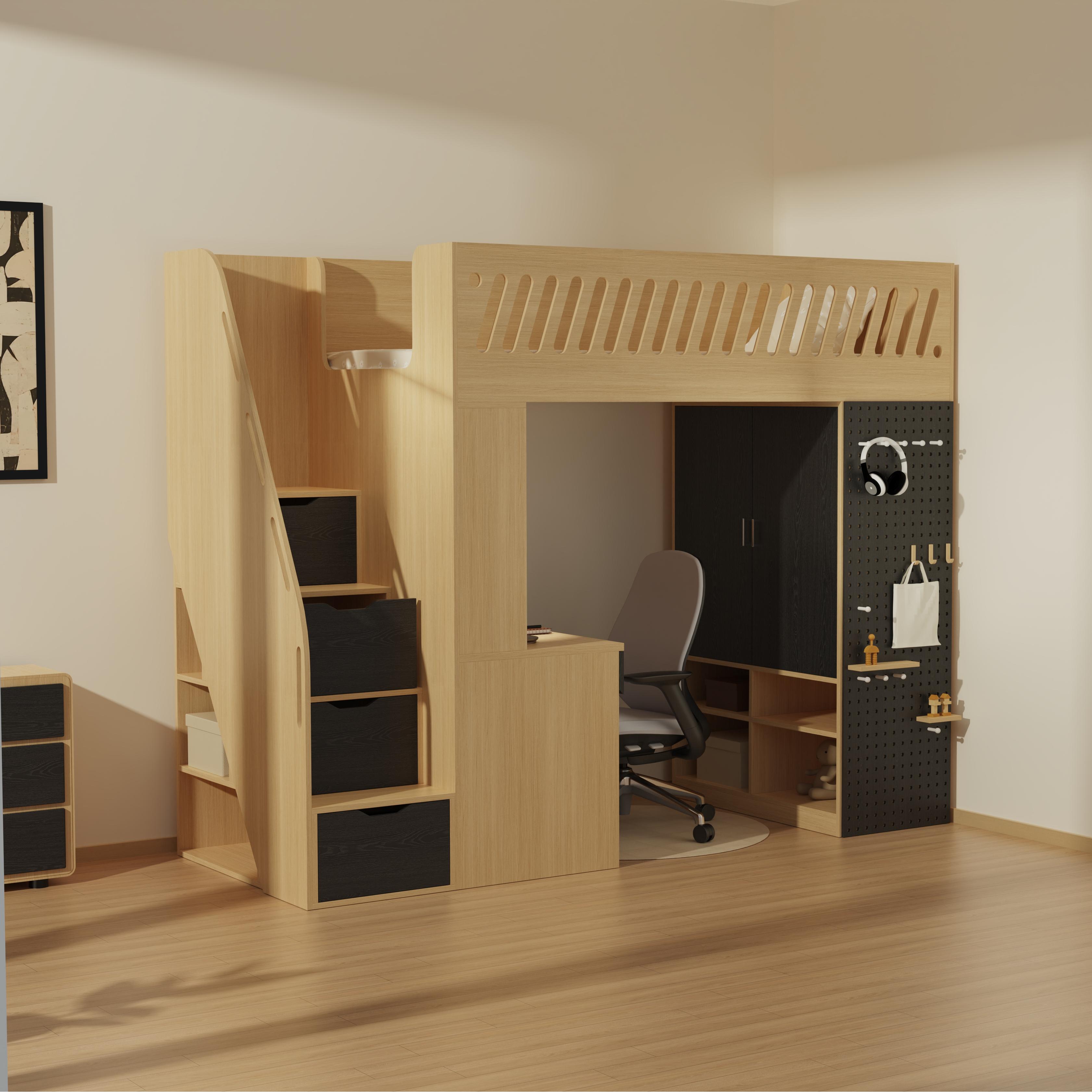 L-Shaped Corner Loft Bed with Desk | Space-Saving Study Bed