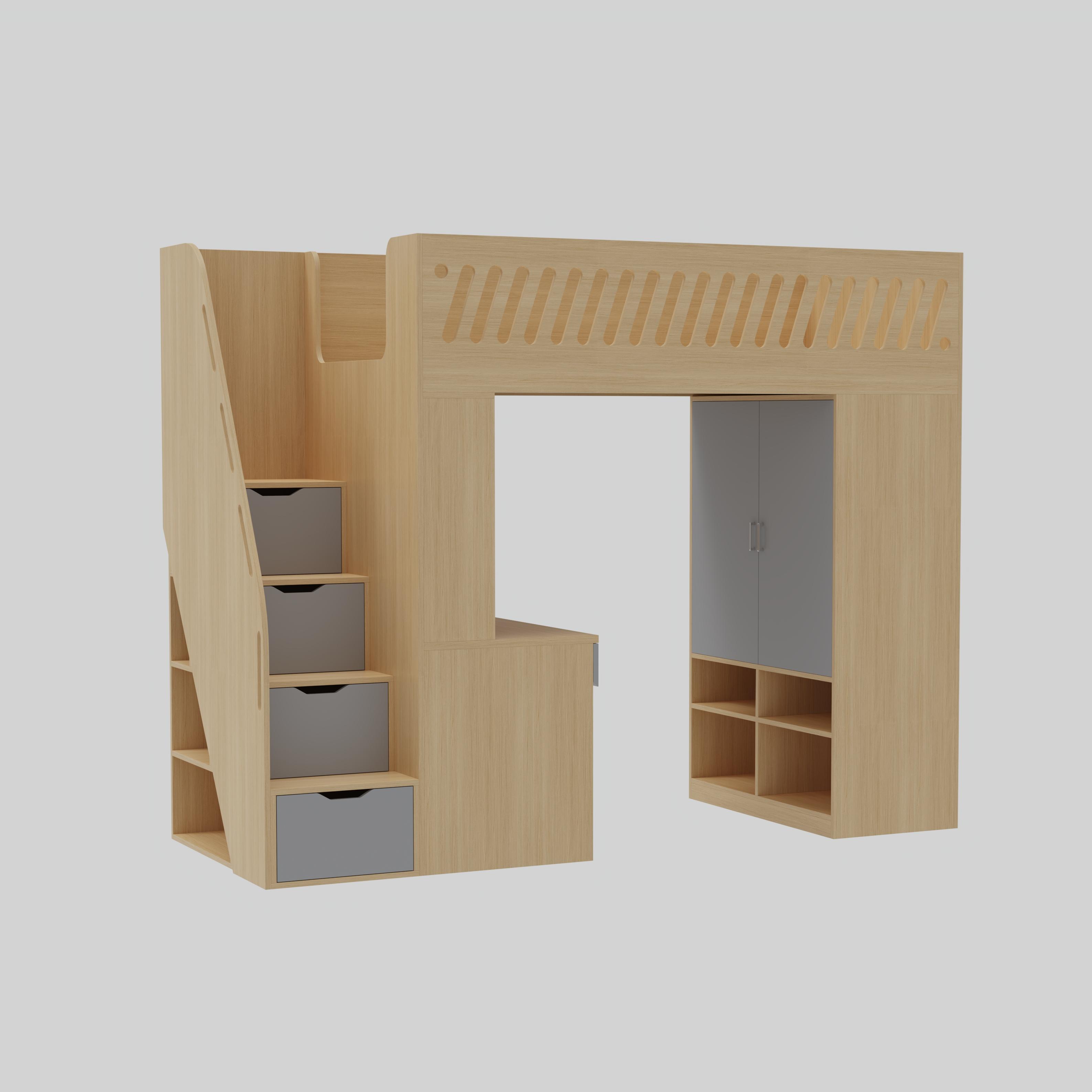 L-Shaped Corner Loft Bed with Desk | Space-Saving Study Bed
