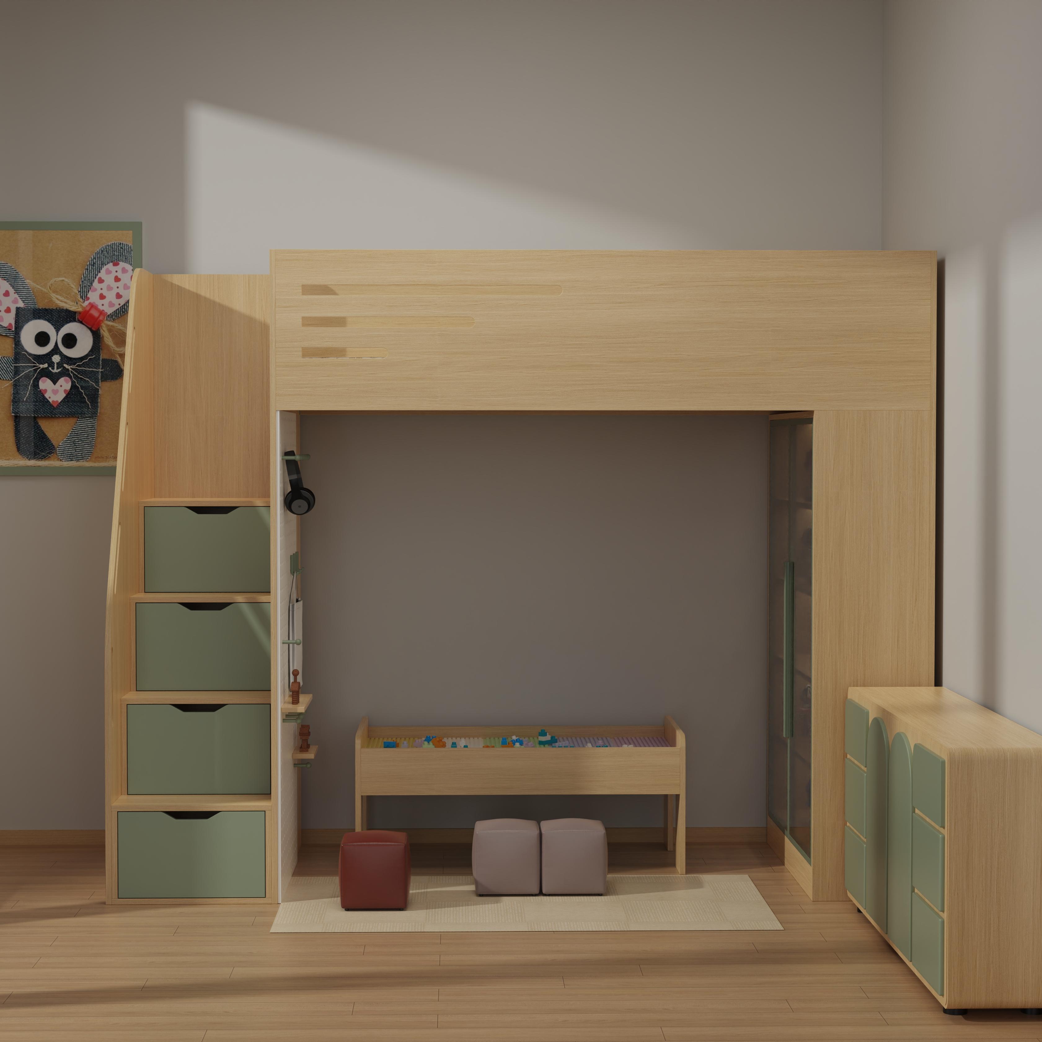Loft Bed with Play Area & Display Cabinet | All-In-One Kids Bed