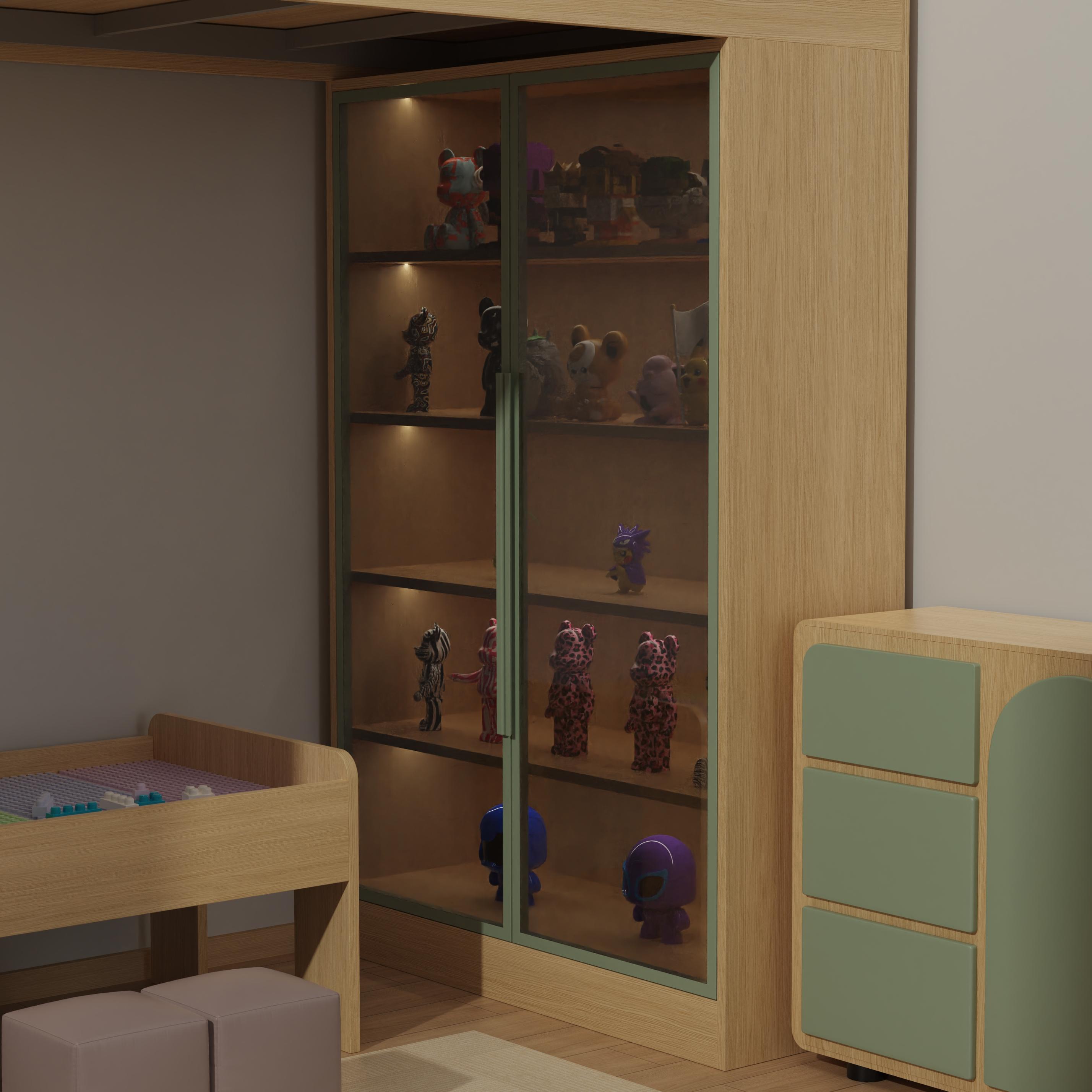 Loft Bed with Play Area & Display Cabinet | All-In-One Kids Bed