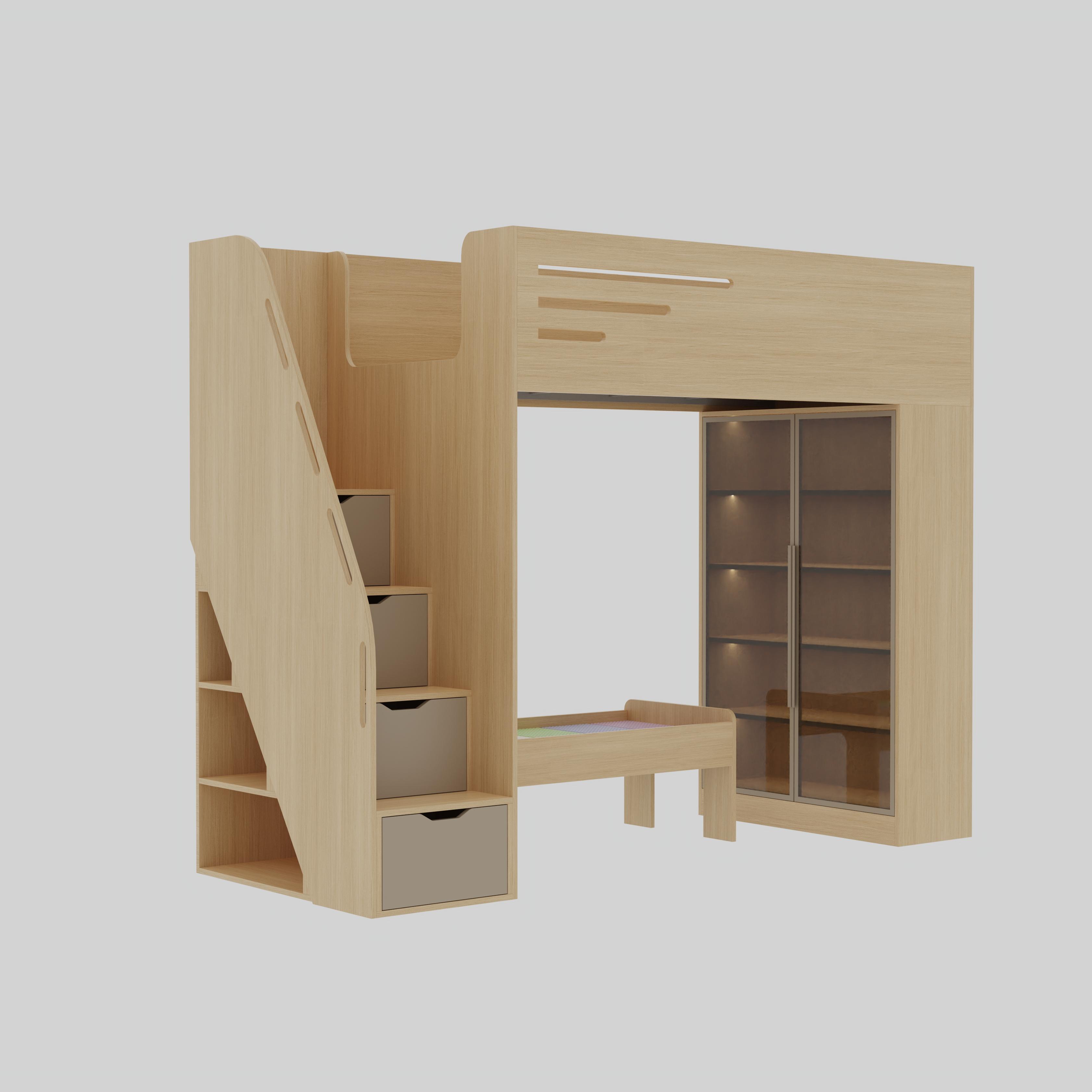 Loft Bed with Play Area & Display Cabinet | All-In-One Kids Bed
