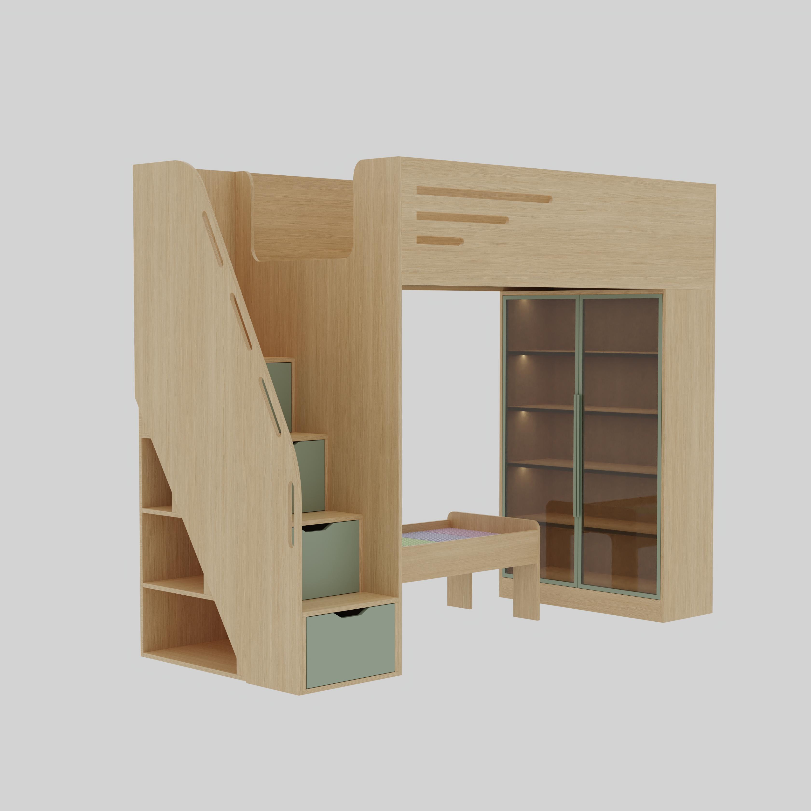 Loft Bed with Play Area & Display Cabinet | All-In-One Kids Bed