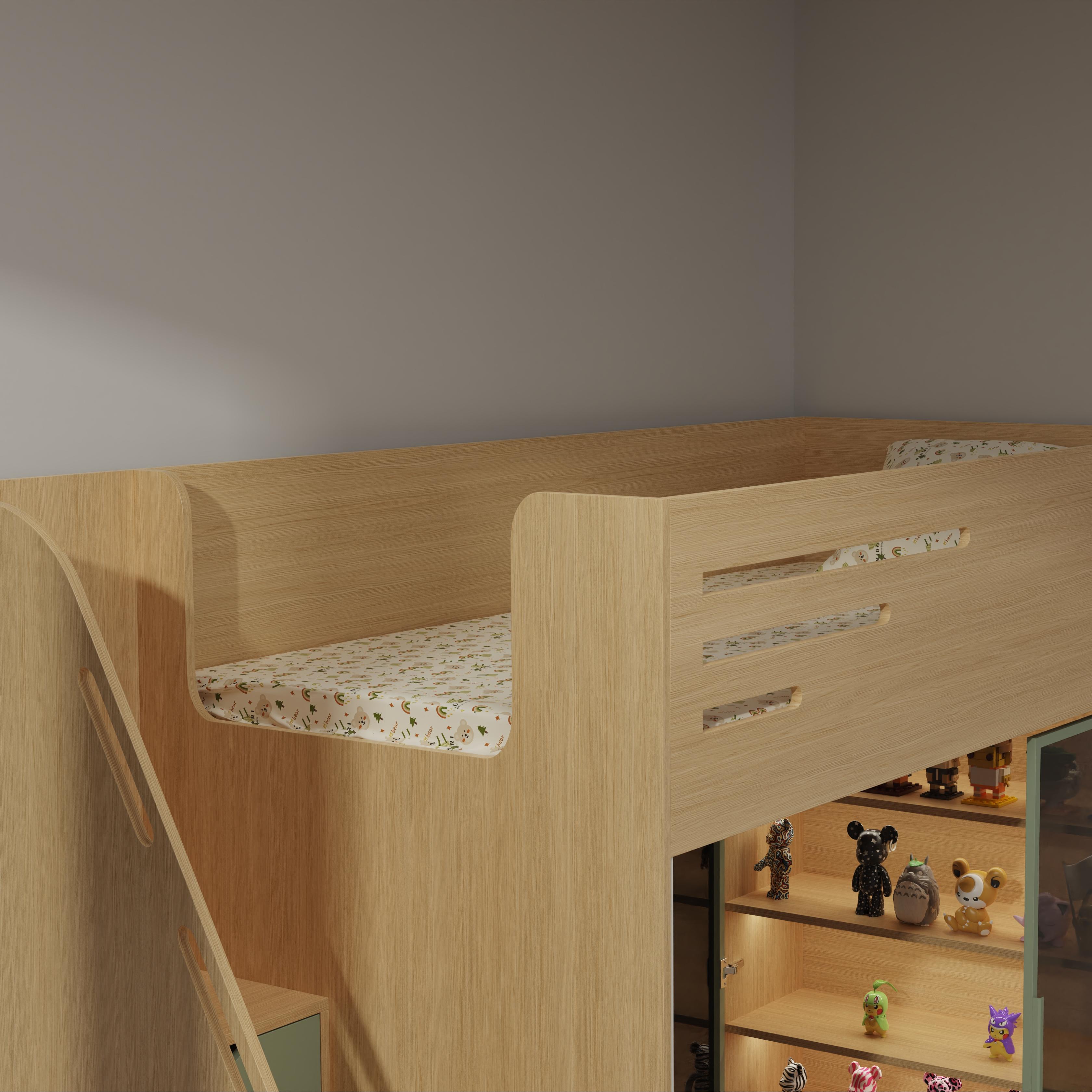 Loft Bed with Play Area & Display Cabinet | All-In-One Kids Bed