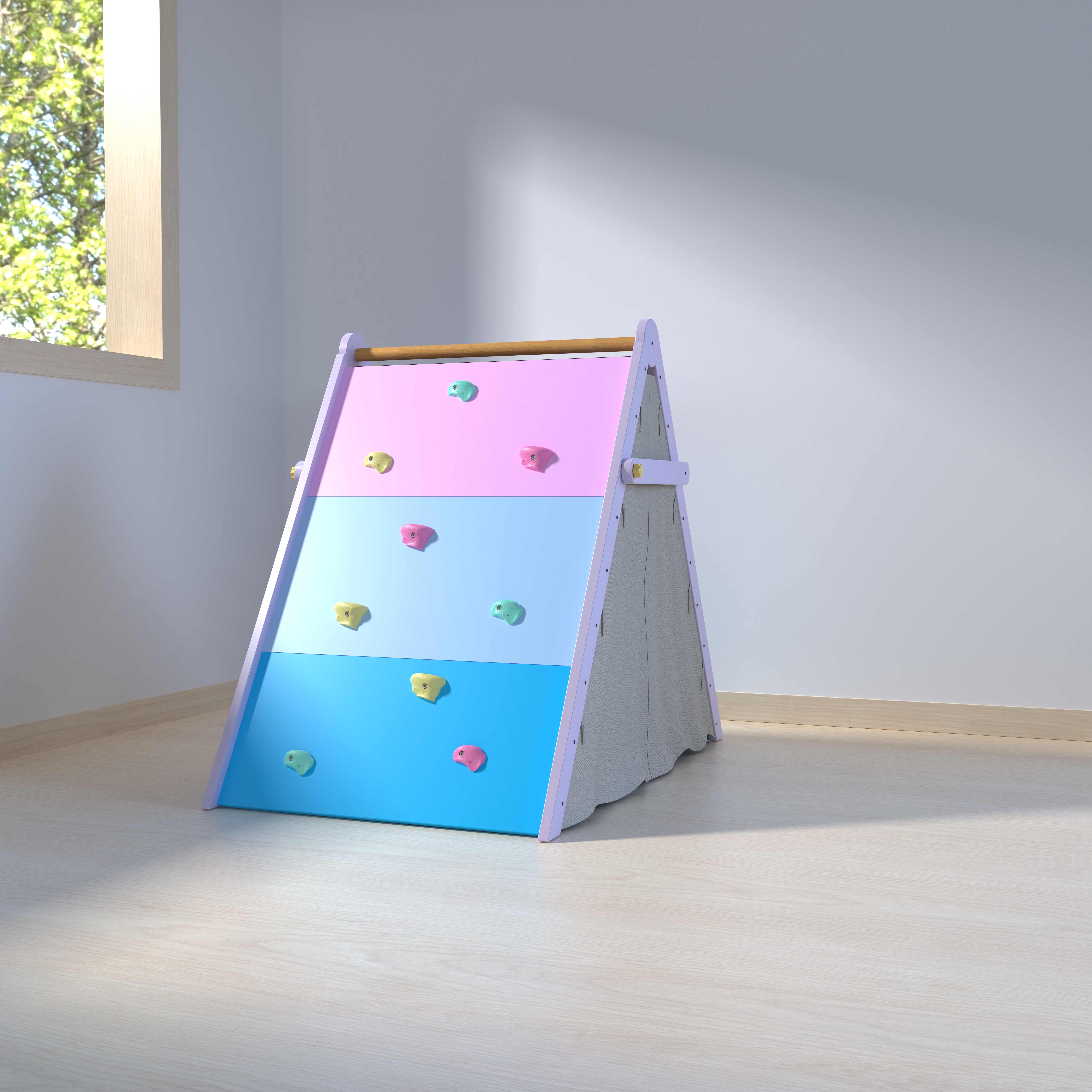  Kids Wooden Climbing Frame With Tent Indoor Play Climbing Wall For Toddlers