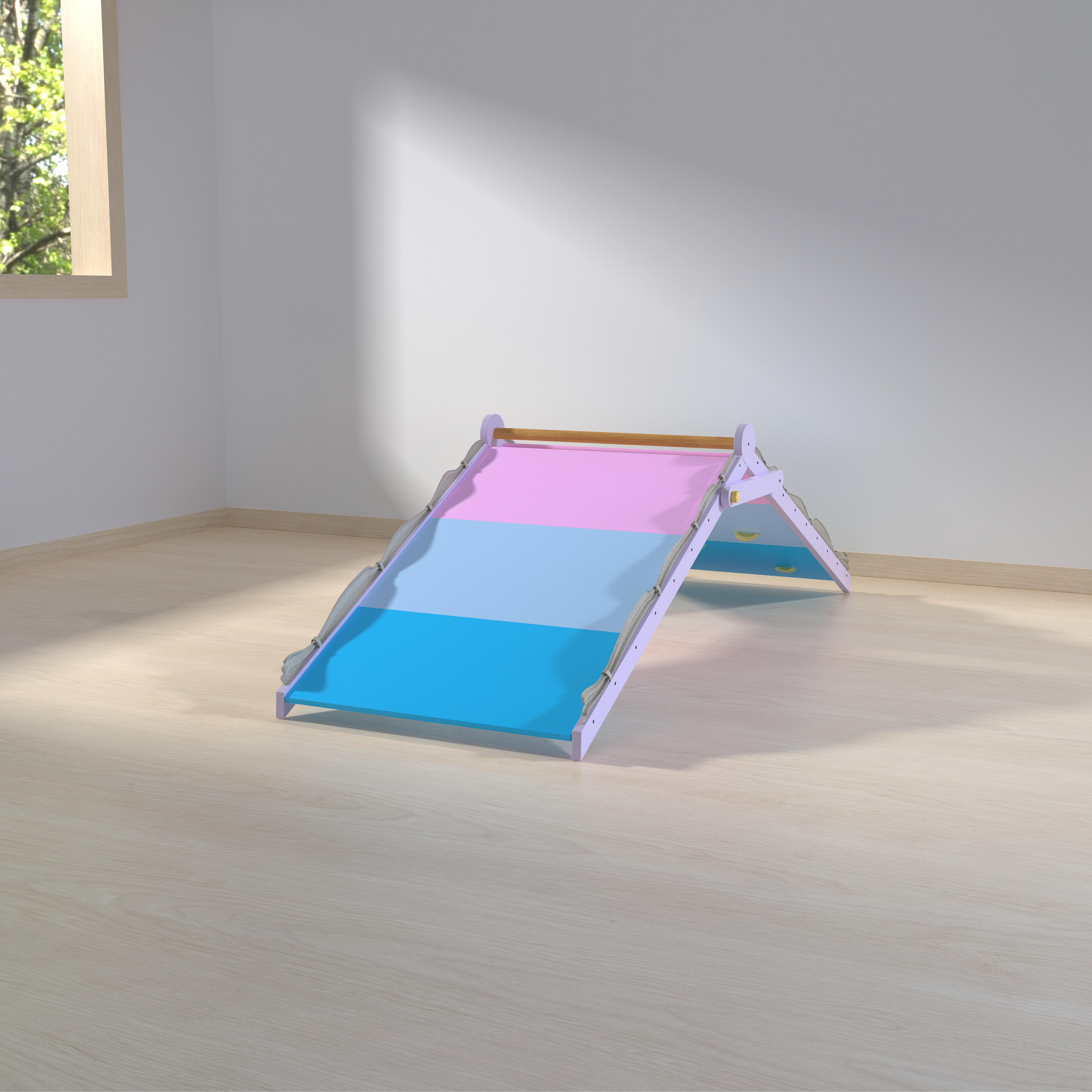  Kids Wooden Climbing Frame With Tent Indoor Play Climbing Wall For Toddlers