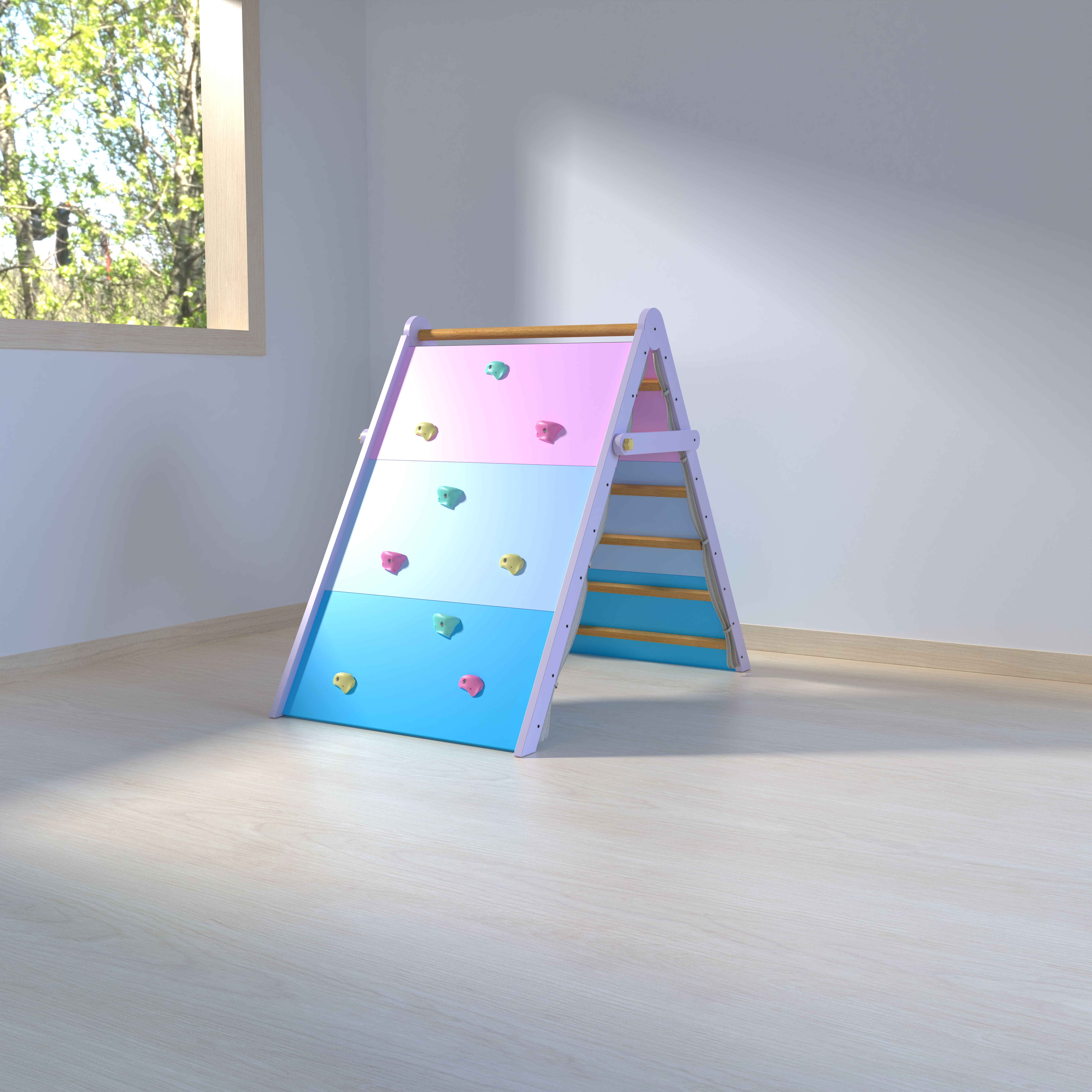  Kids Wooden Climbing Frame With Tent Indoor Play Climbing Wall For Toddlers