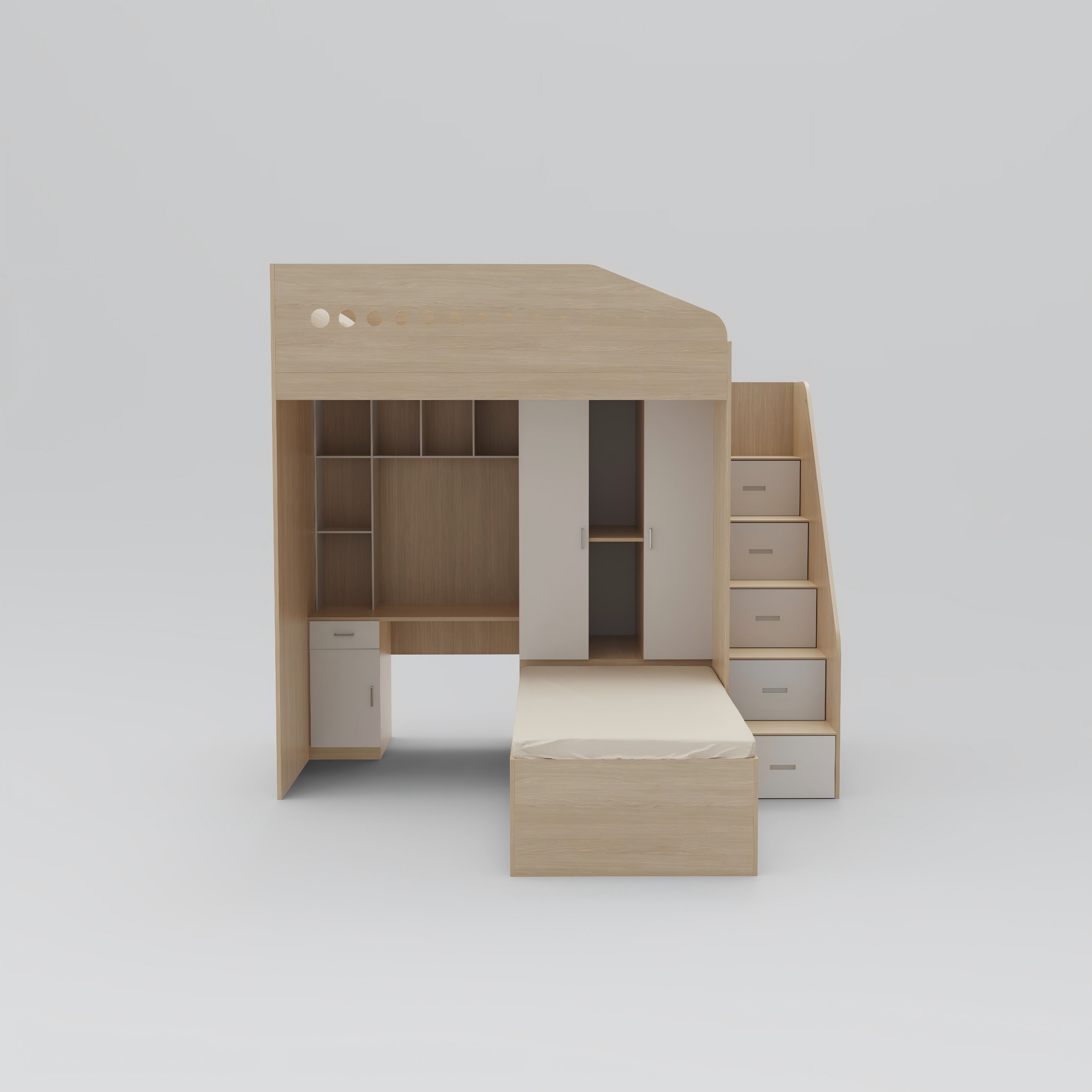 All-in-One Kids Bunk Bed with Desk Wardrobe & Storage Step