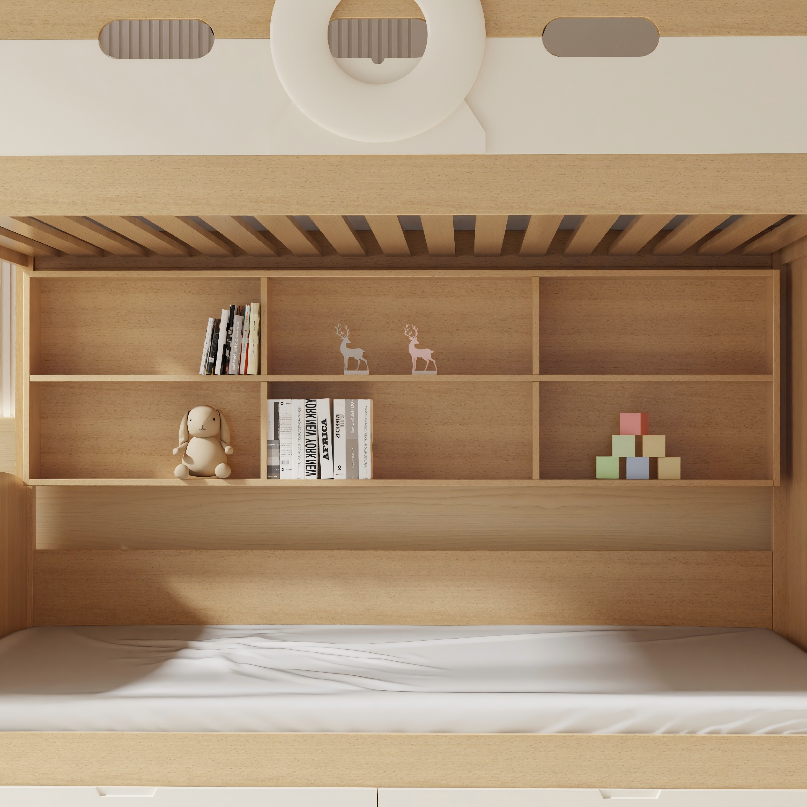 Cute Bear Bunk Bed with Storage Stairs & Desk for Kids