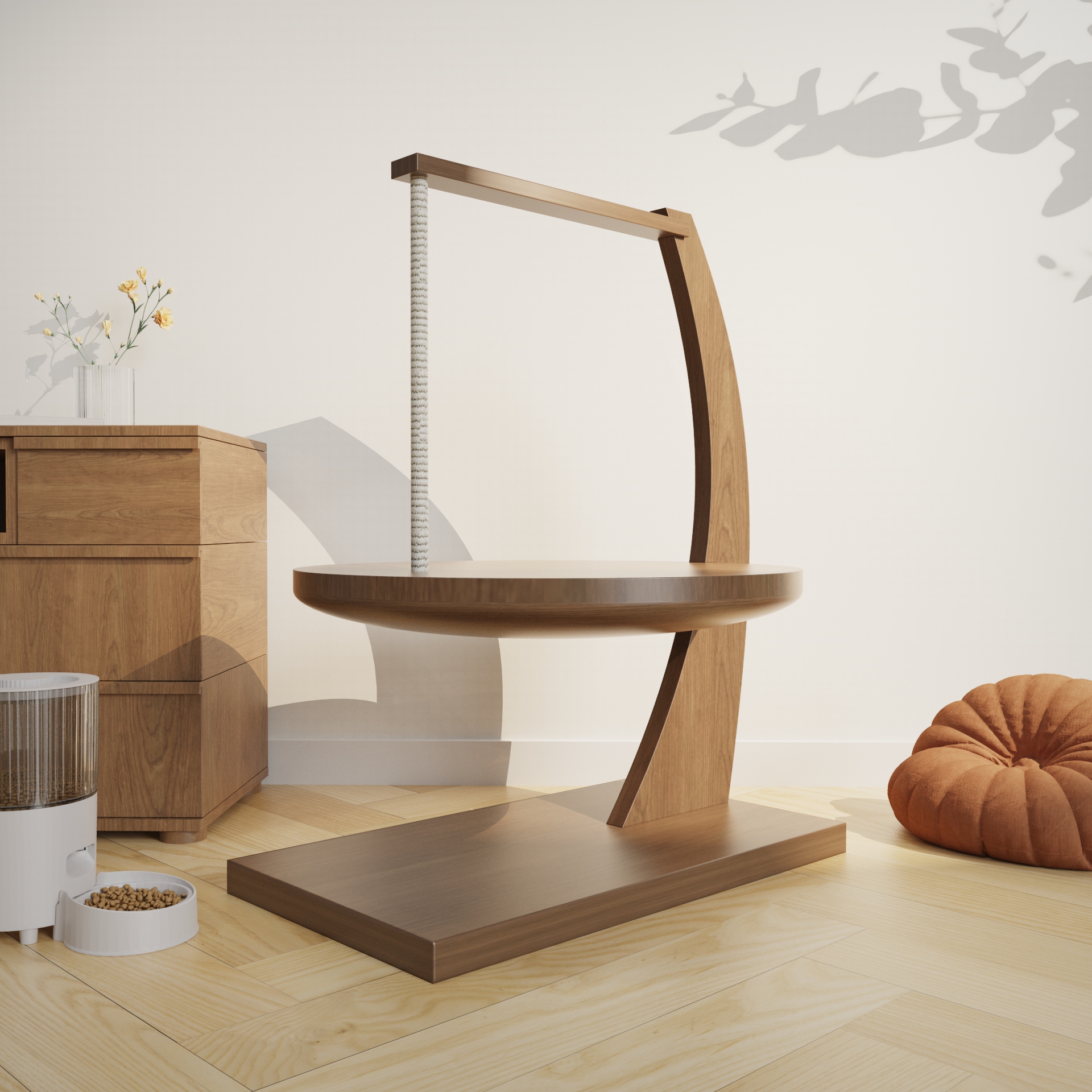 Wooden Cat Tree with Scratching Post | Elevated Cat Perch Bed