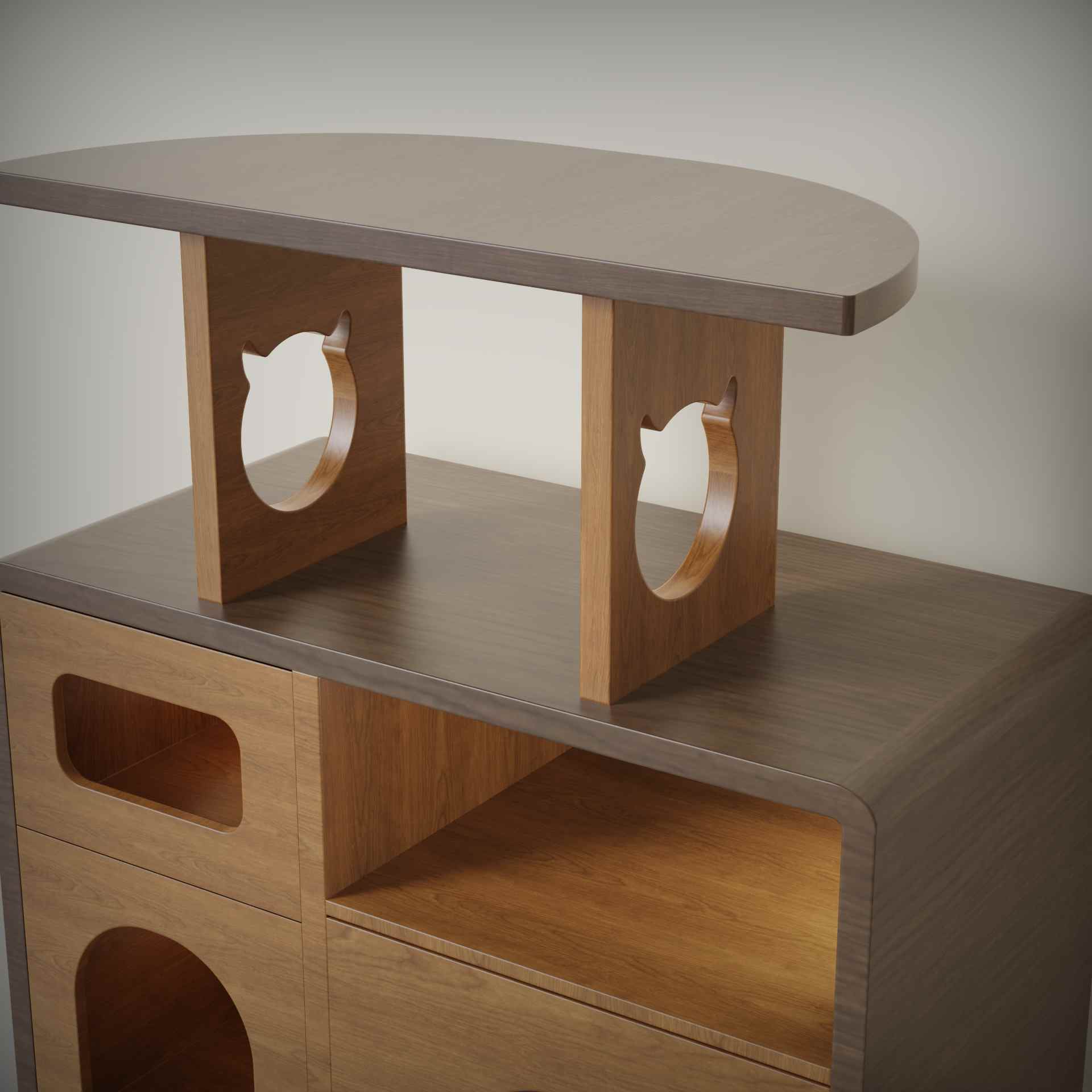 Wooden Cat House Cabinet | Multi-Level Cat Condo with Shelf