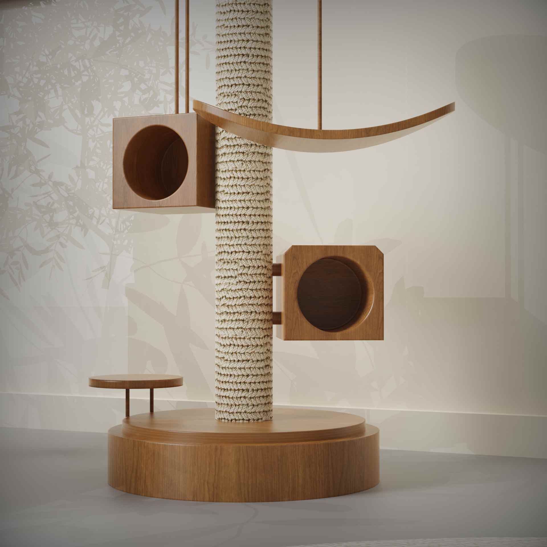 Modern Wooden Cat Tree with Sisal Post | Multi-Level Cat Cond