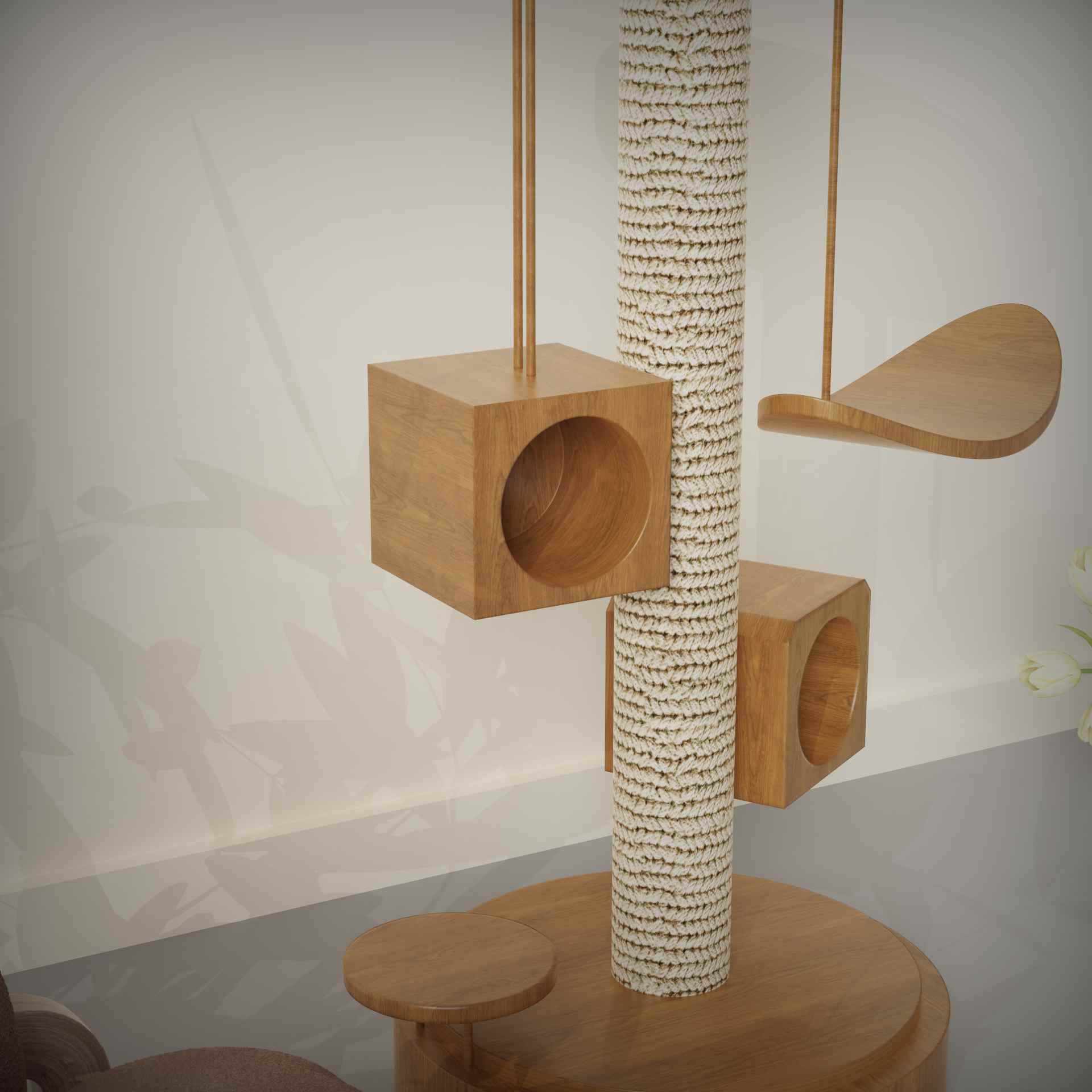 Modern Wooden Cat Tree with Sisal Post | Multi-Level Cat Cond