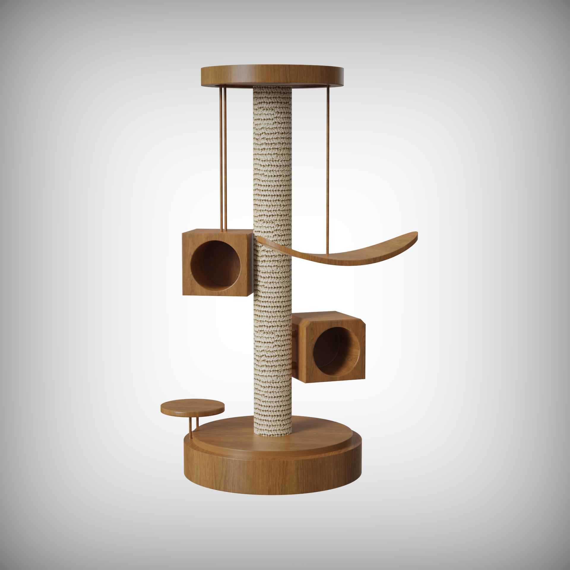 Modern Wooden Cat Tree with Sisal Post | Multi-Level Cat Cond