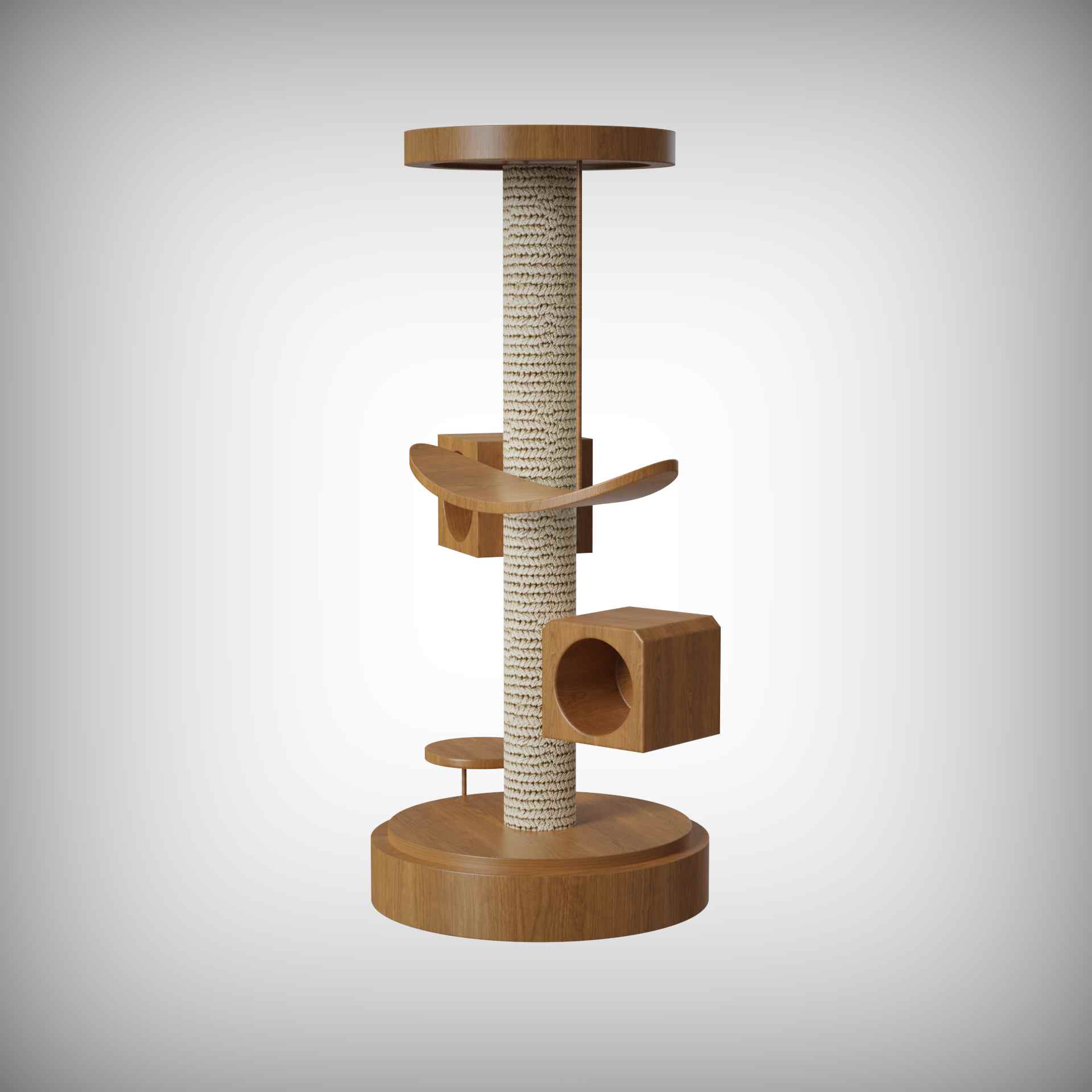 Modern Wooden Cat Tree with Sisal Post | Multi-Level Cat Cond